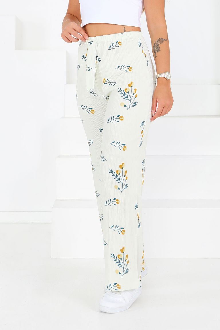 Desenli Beli Lastikli Bürümcük Pantolon - 27684 - TOFİSA