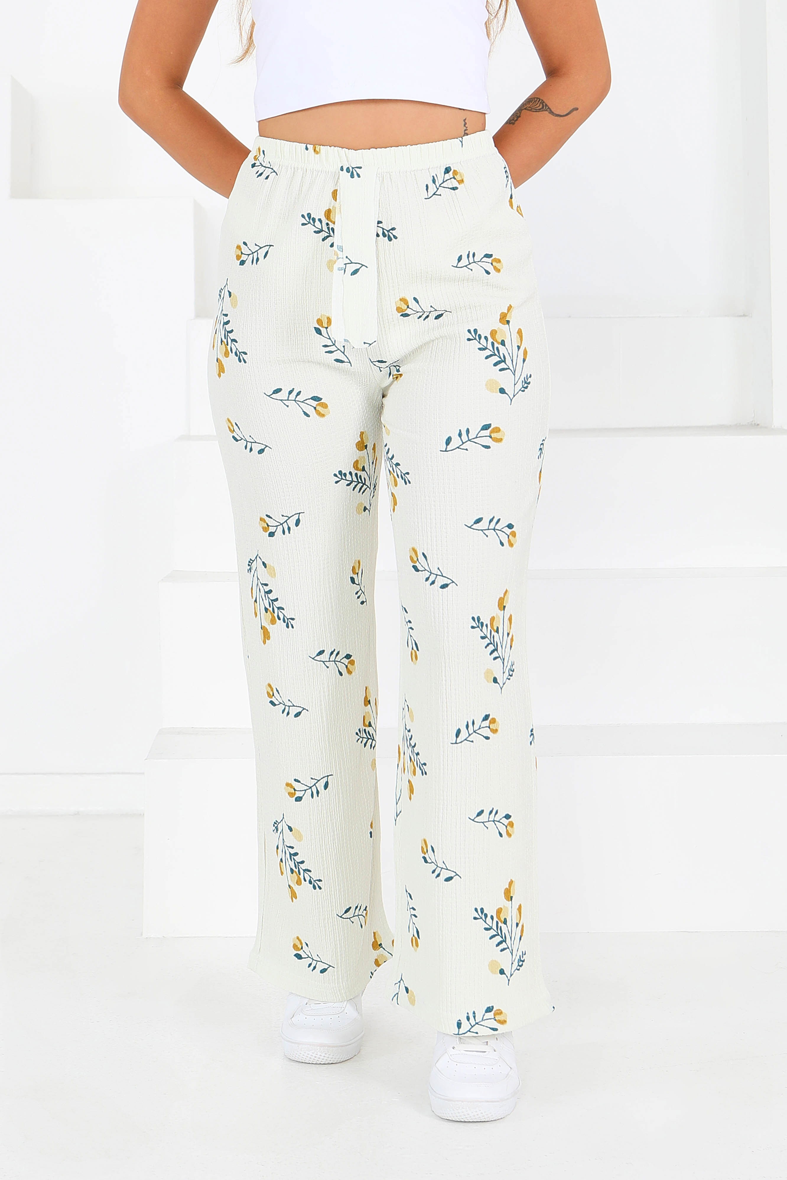 Desenli Beli Lastikli Bürümcük Pantolon - 27684 - 4