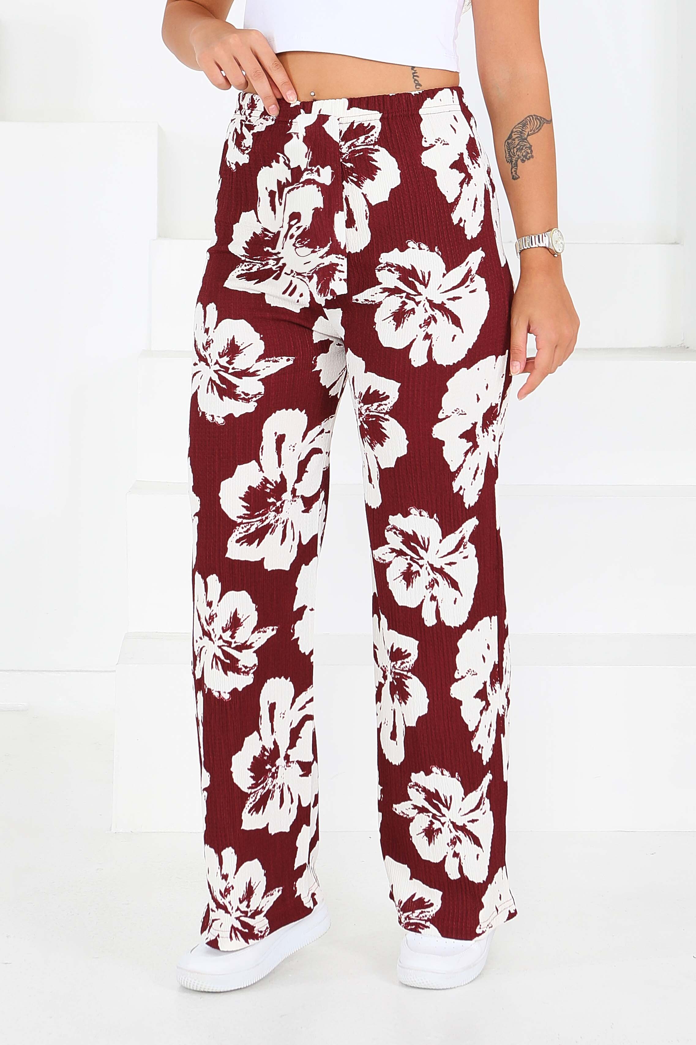 Desenli Beli Lastikli Bürümcük Pantolon - 27685 - 1
