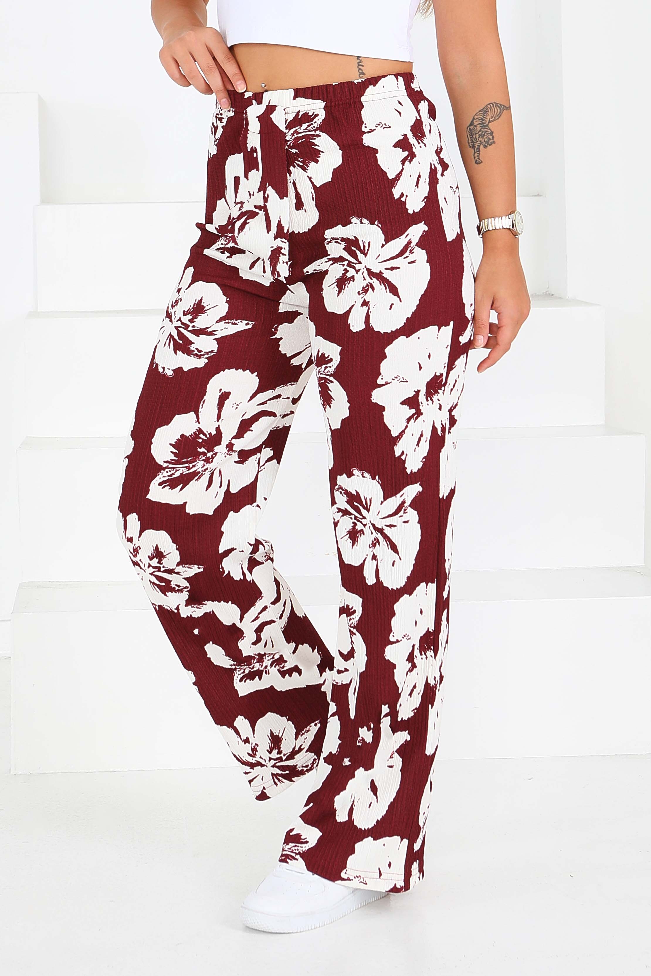 Desenli Beli Lastikli Bürümcük Pantolon - 27685 - 2