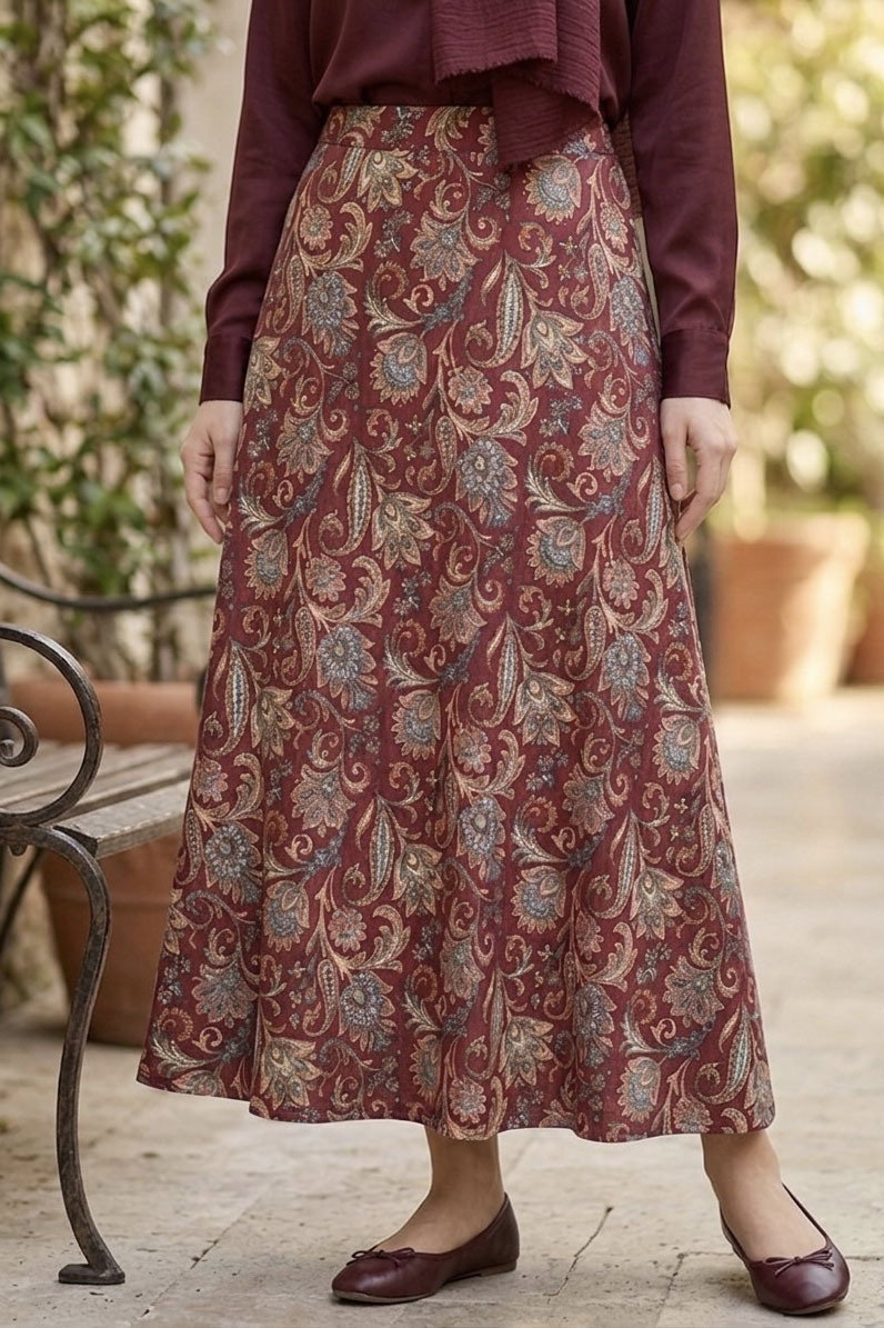 Desenli Bürümcük Etek - 2097-BORDO - 2