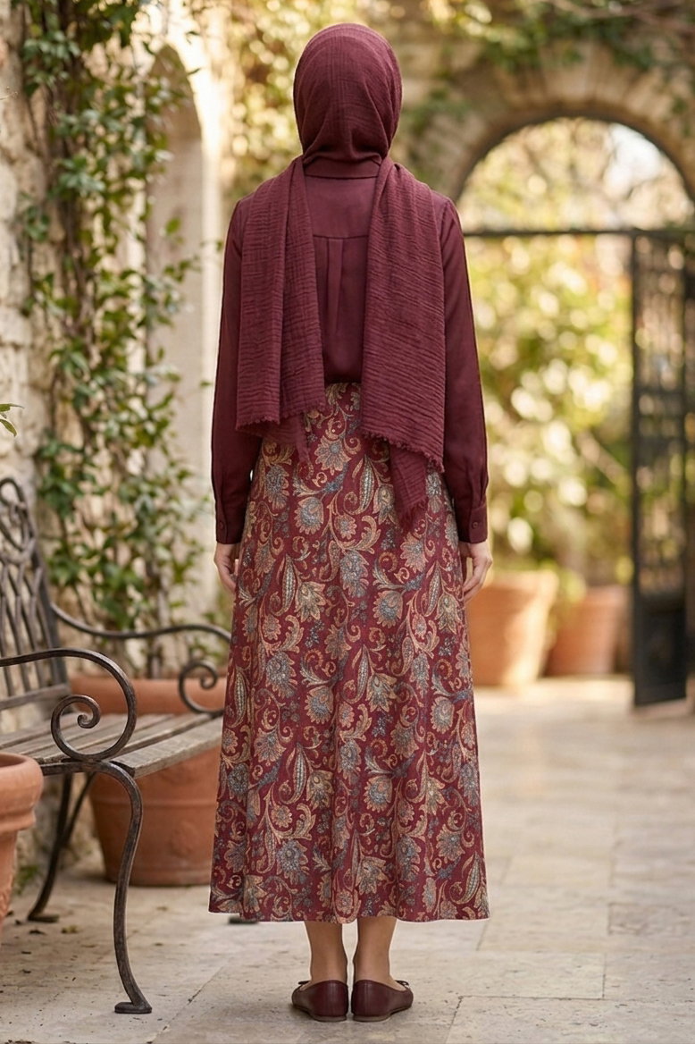 Desenli Bürümcük Etek - 2097-BORDO - 3