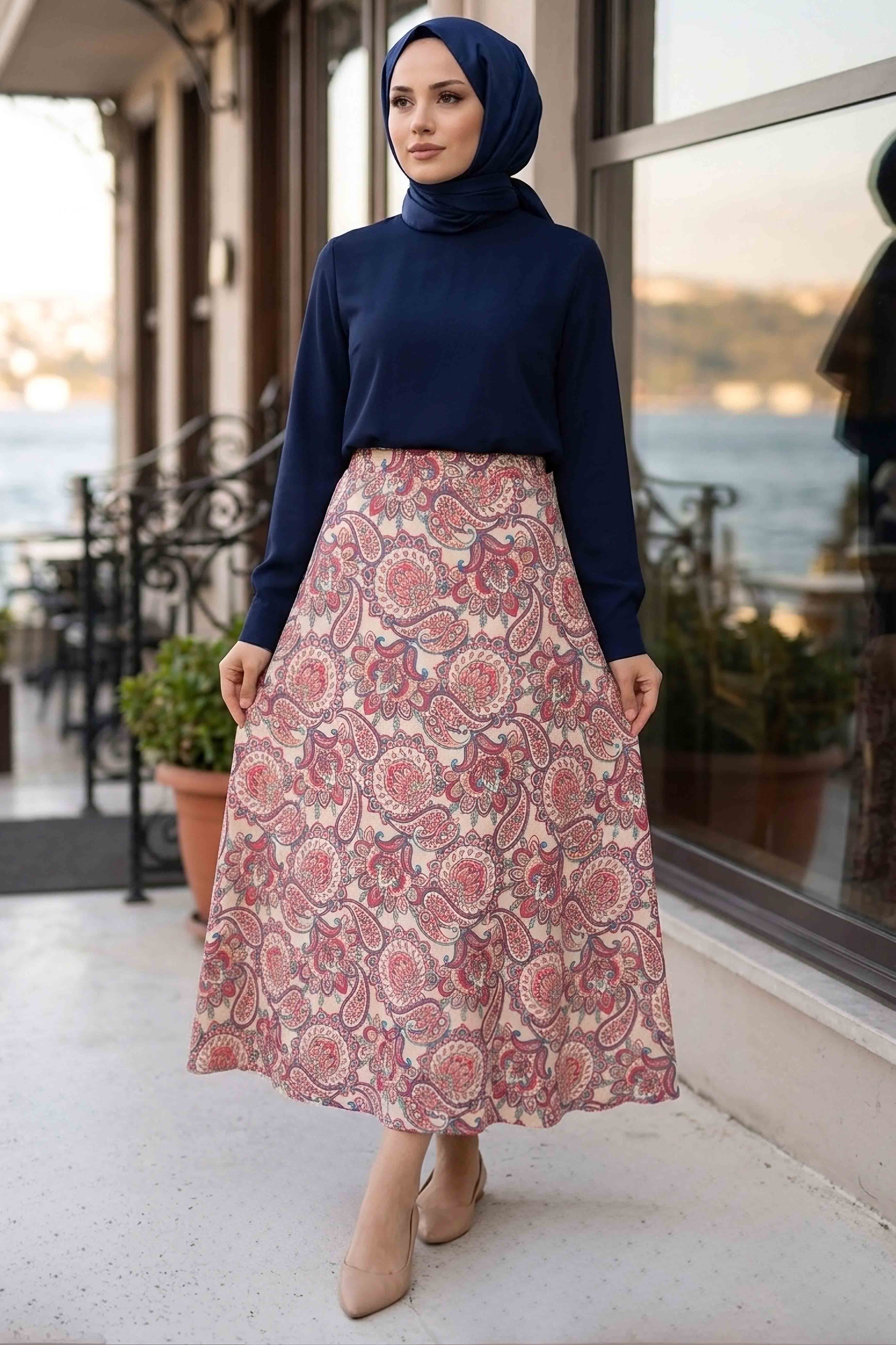 Desenli Bürümcük Etek - 2097-FUSYA - 1