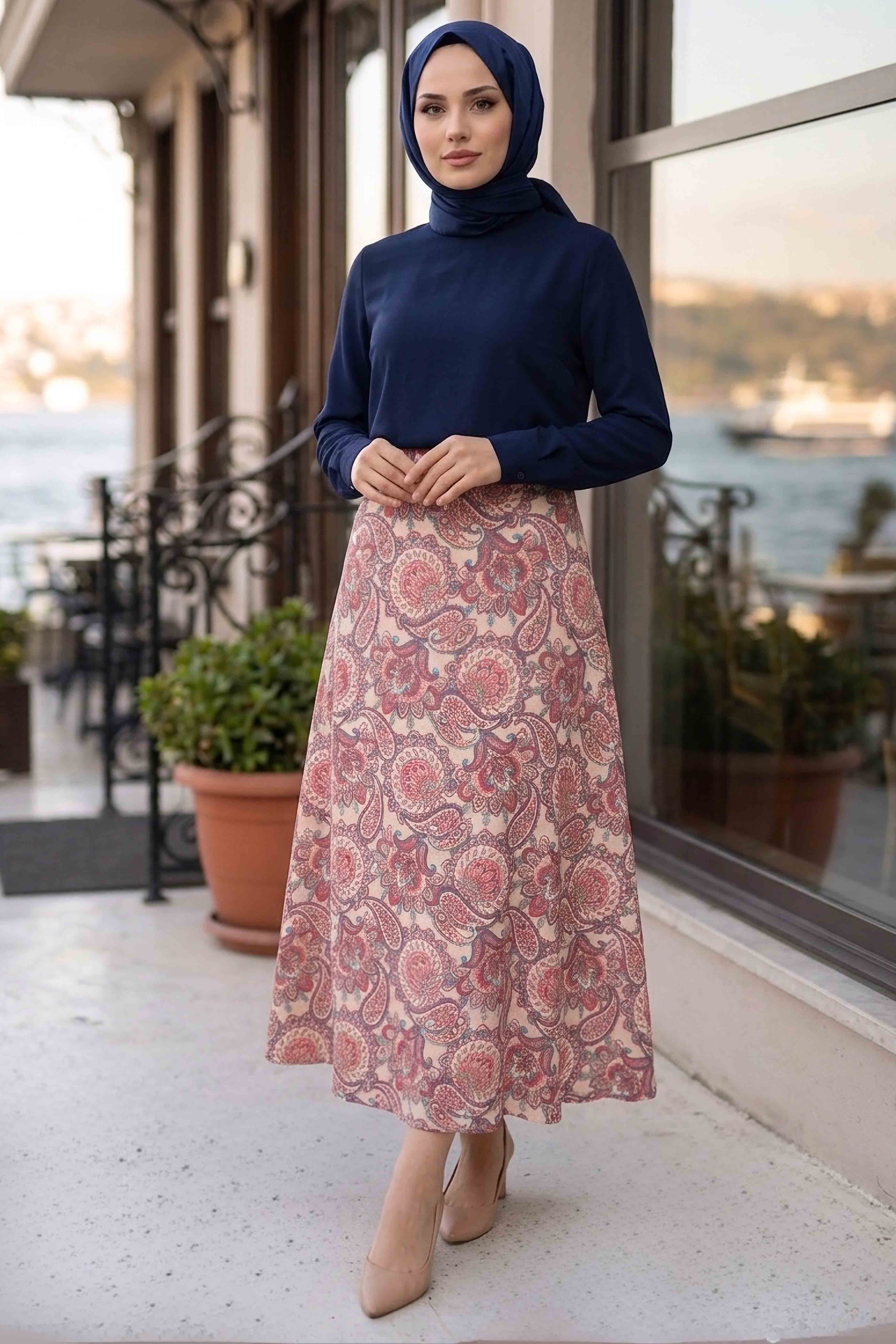 Desenli Bürümcük Etek - 2097-FUSYA - 2