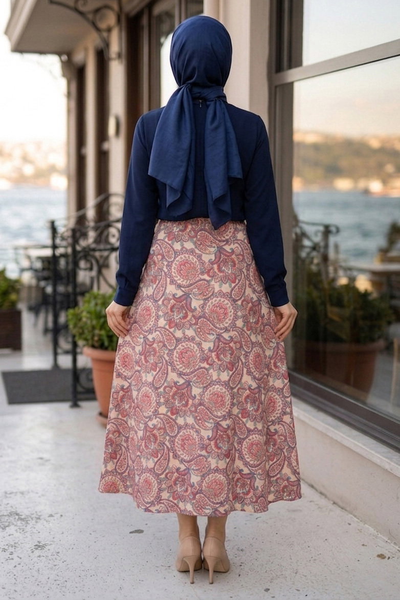 Desenli Bürümcük Etek - 2097-FUSYA - 3