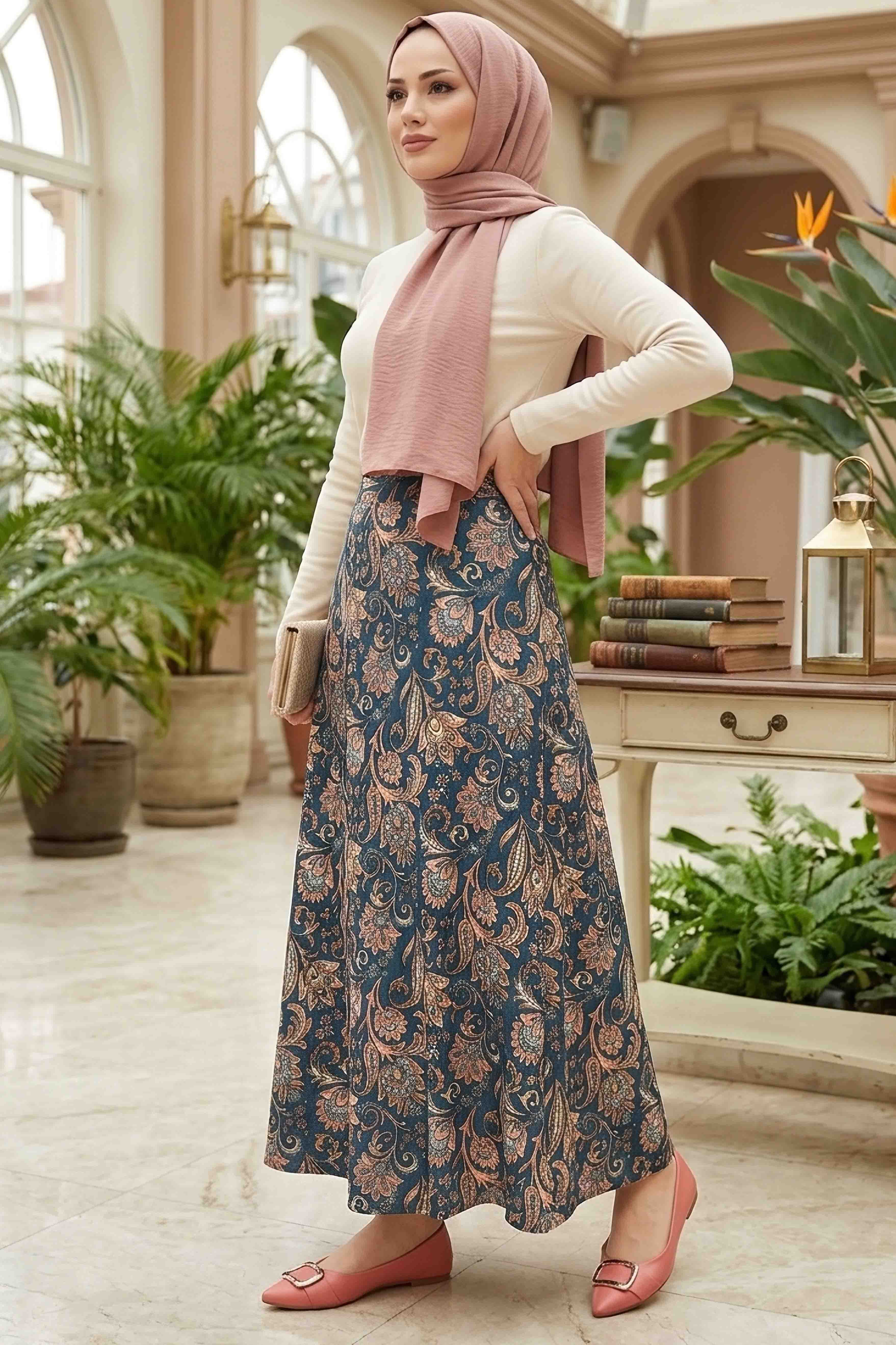 Desenli Bürümcük Etek - 2097-LACIVERT - 1