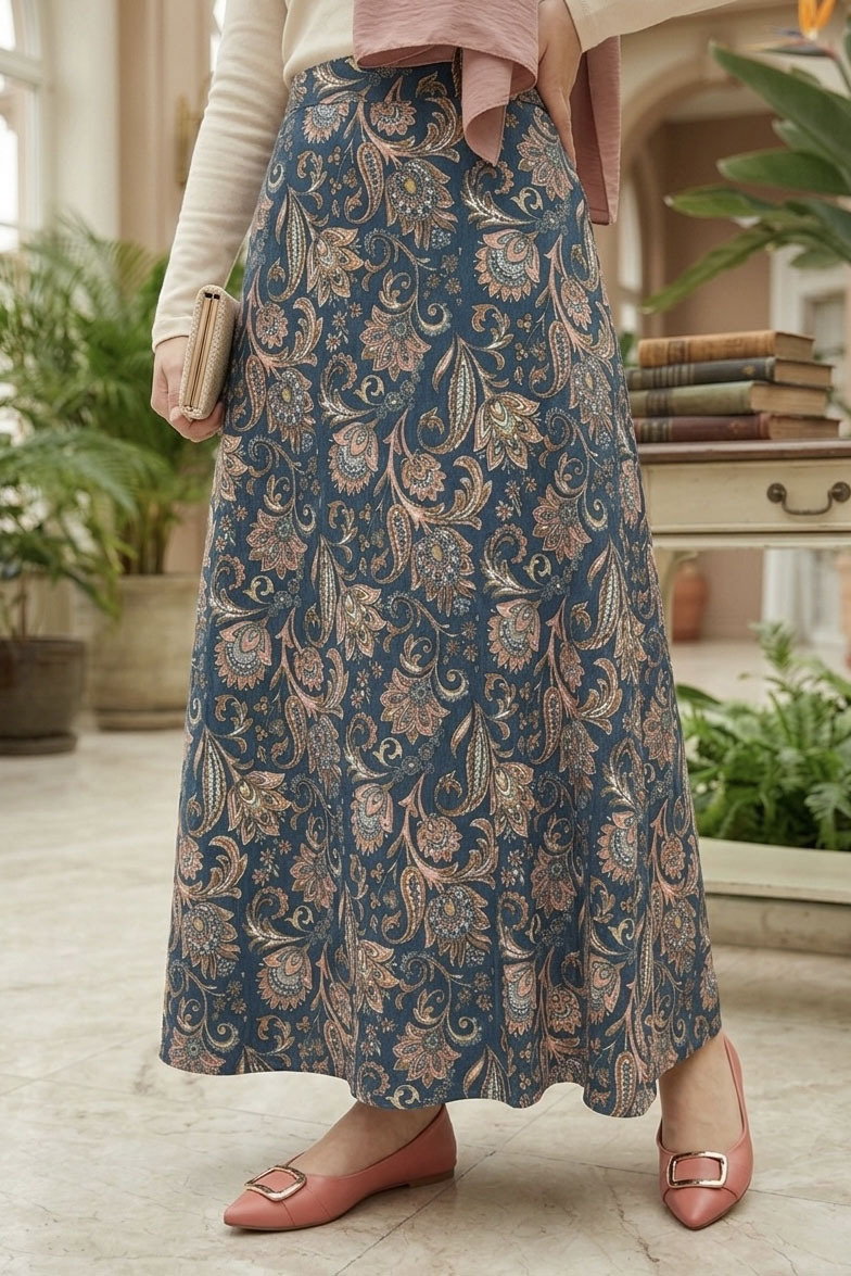 Desenli Bürümcük Etek - 2097-LACIVERT - 2