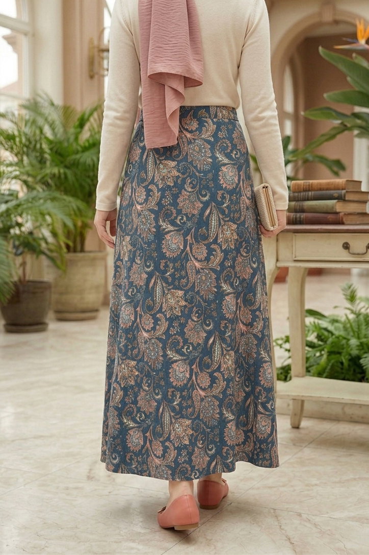 Desenli Bürümcük Etek - 2097-LACIVERT - 3