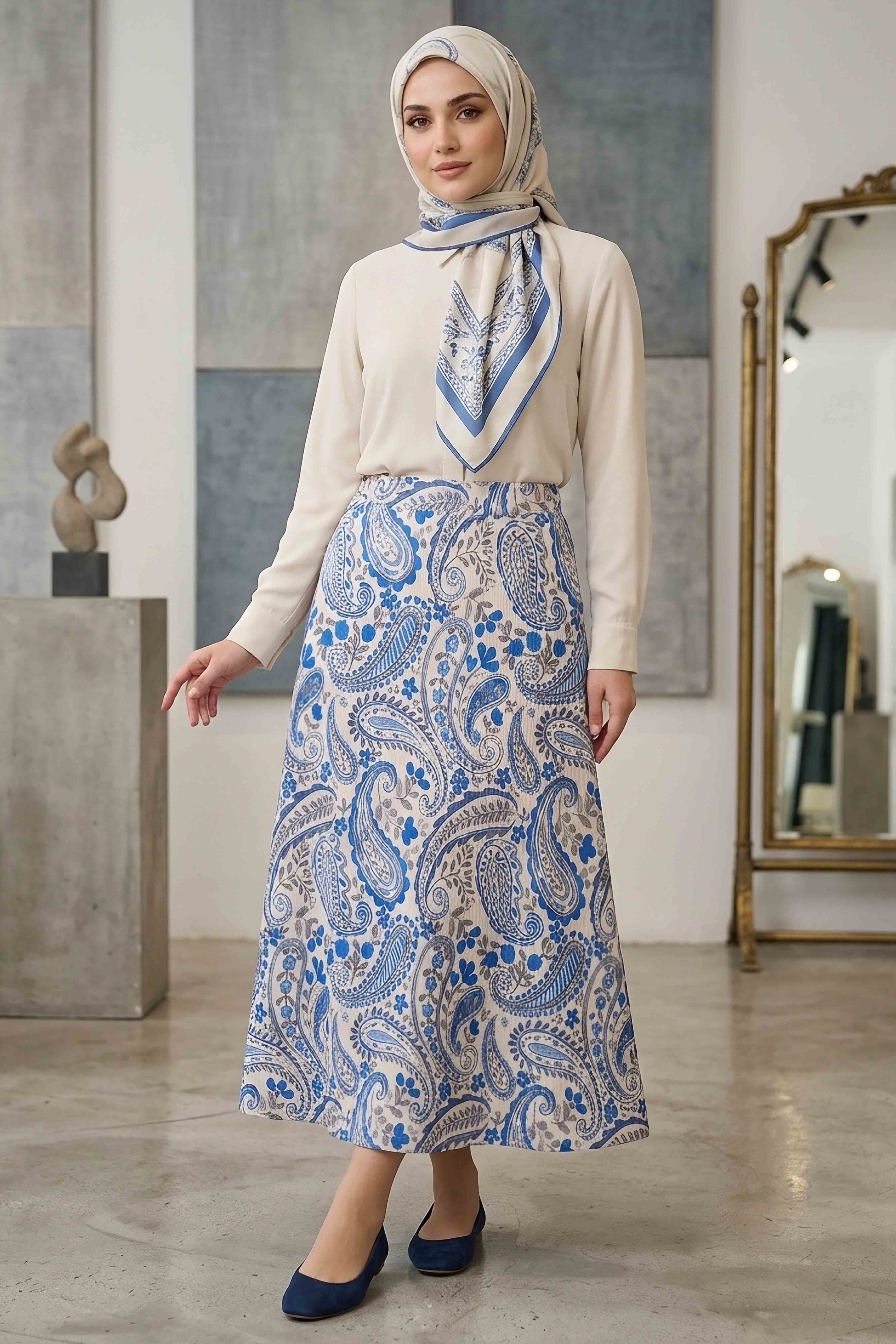 Desenli Bürümcük Etek - 2097-MAVI - 2