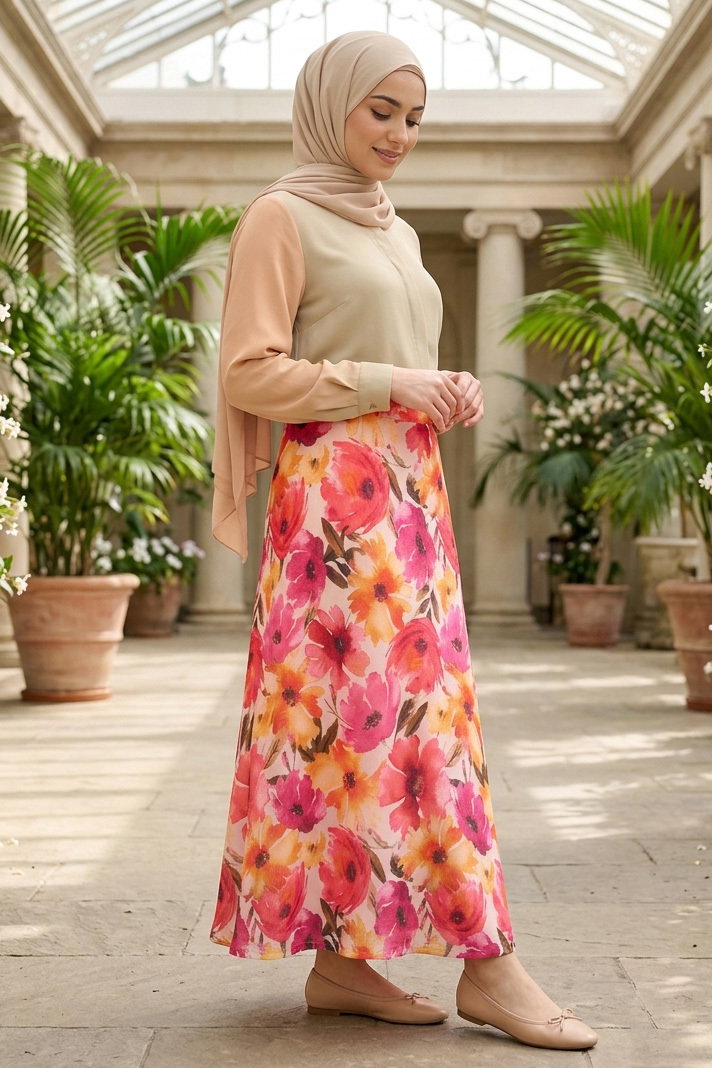 Desenli Bürümcük Etek - 2097-ORANJ - 1