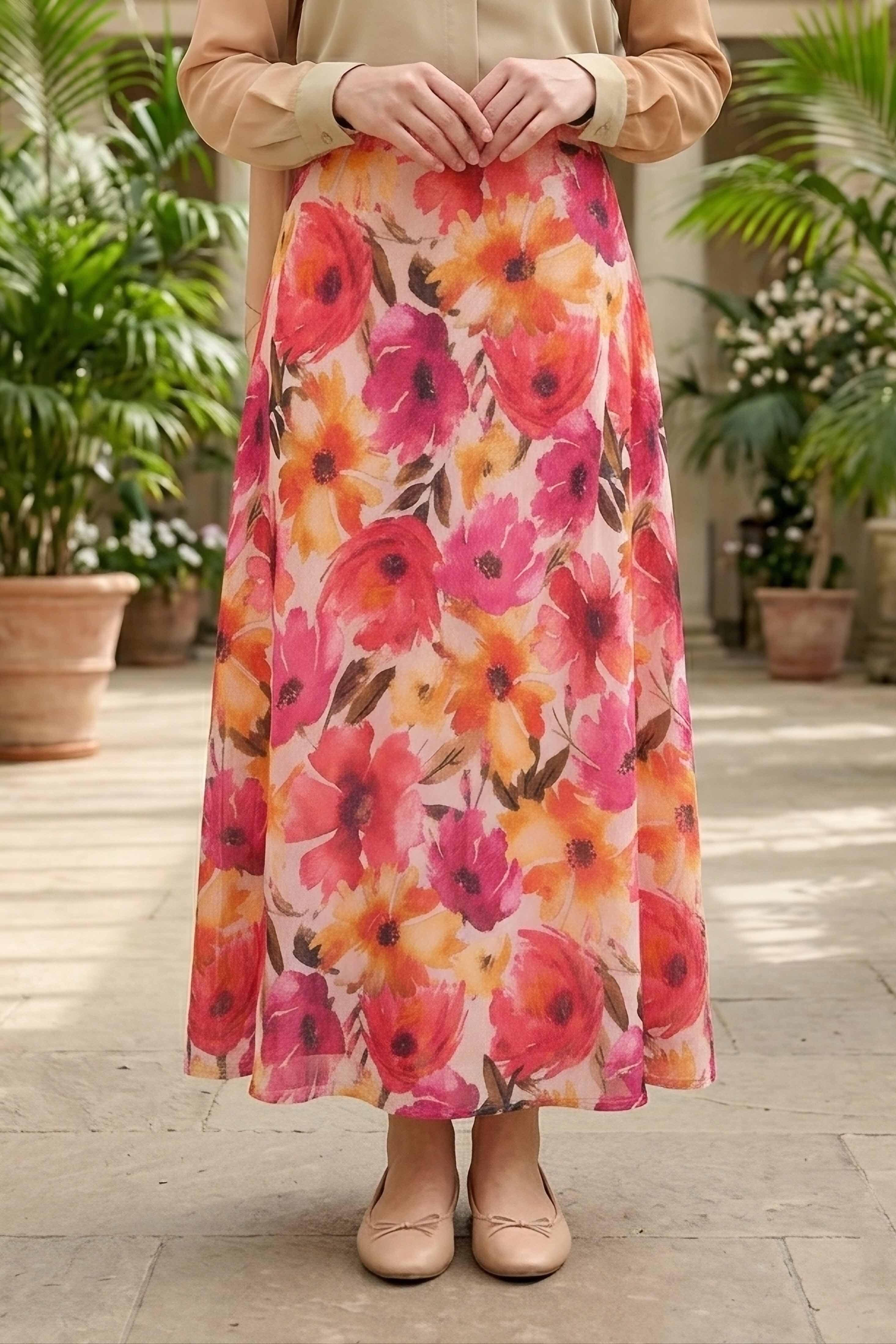 Desenli Bürümcük Etek - 2097-ORANJ - 2