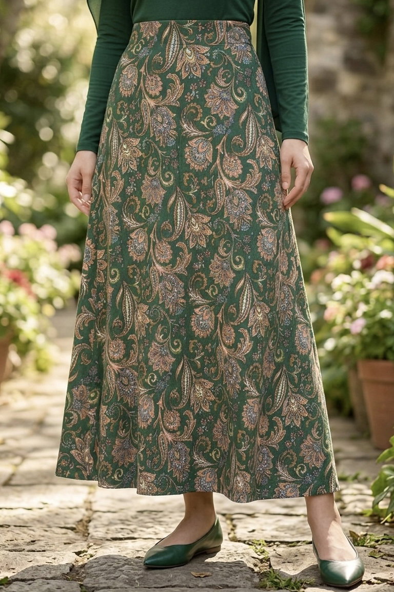 Desenli Bürümcük Etek - 2097-ZUMRUT - 2
