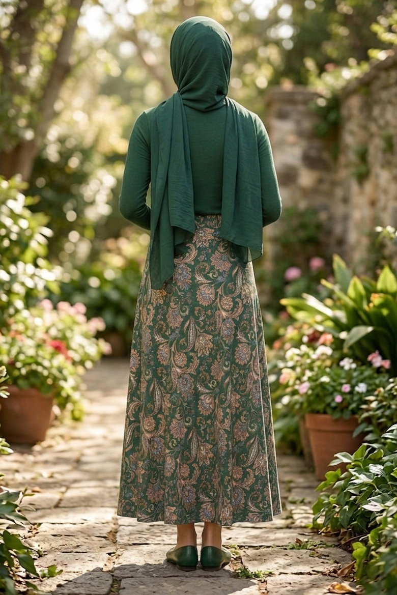 Desenli Bürümcük Etek - 2097-ZUMRUT - 3