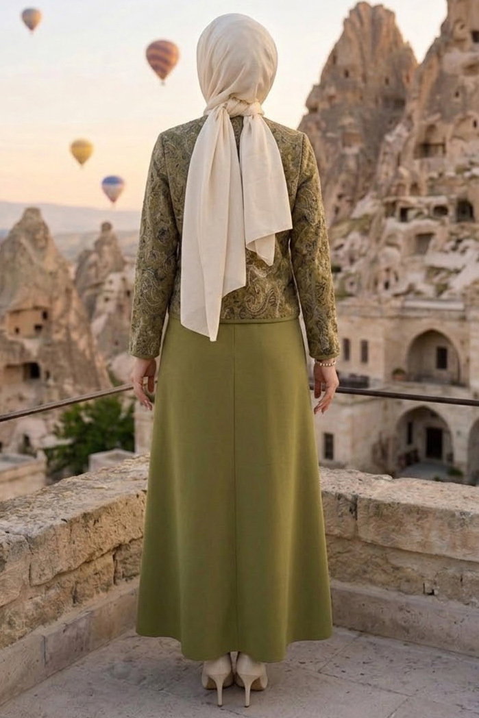 Desenli Ceket Etekli Takım Haki - 28632-HAKI - 3