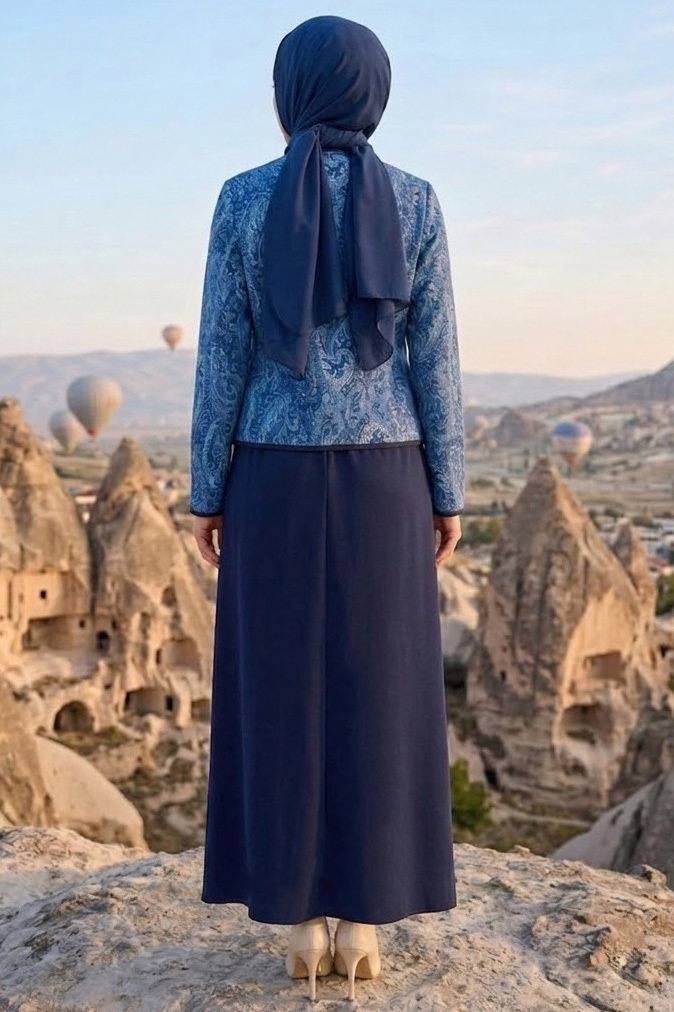 Desenli Ceket Etekli Takım Lacivert - 28632-LACIVERT - 3
