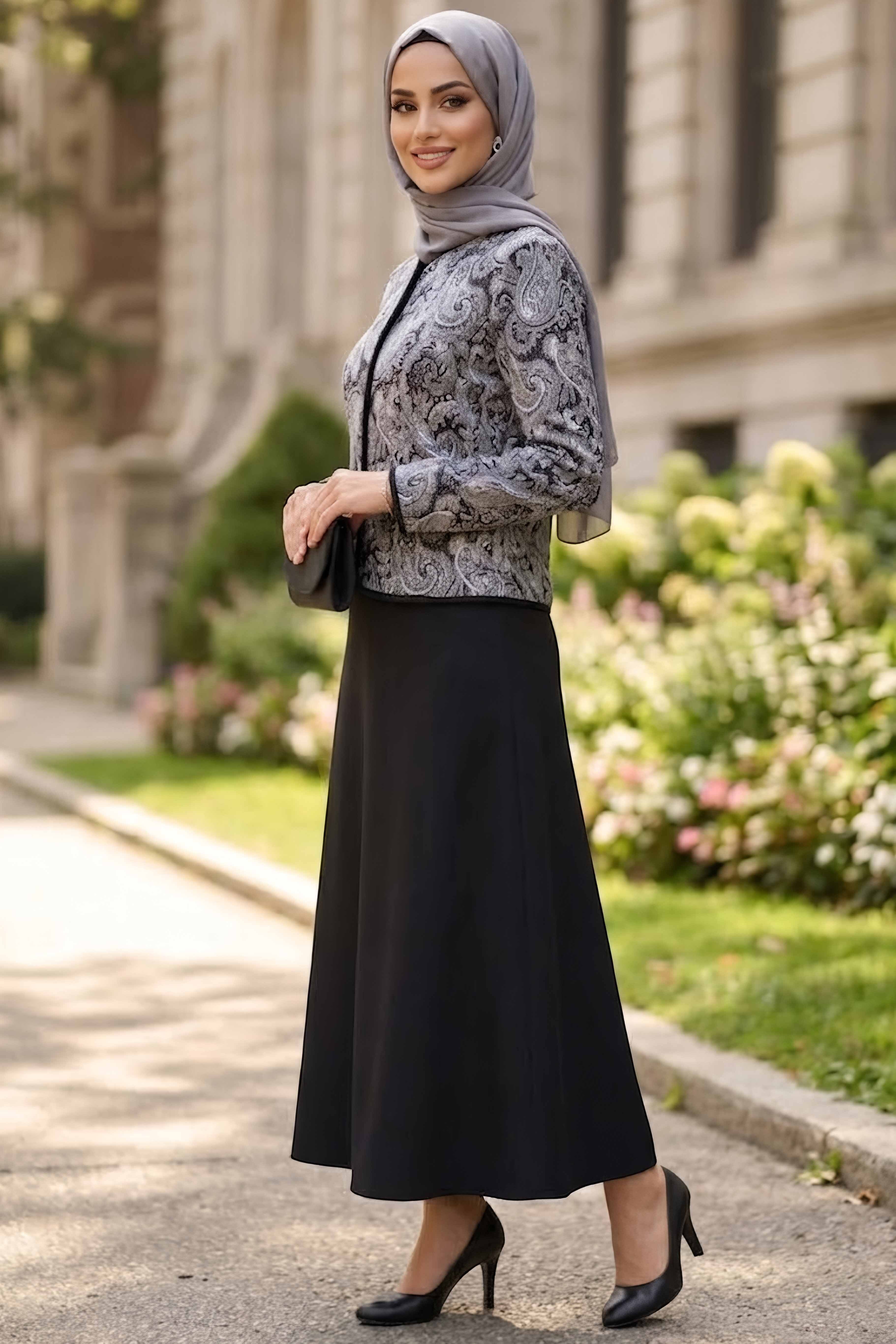 Desenli Ceket Etekli Takım Siyah - 28632-SIYAH - 3