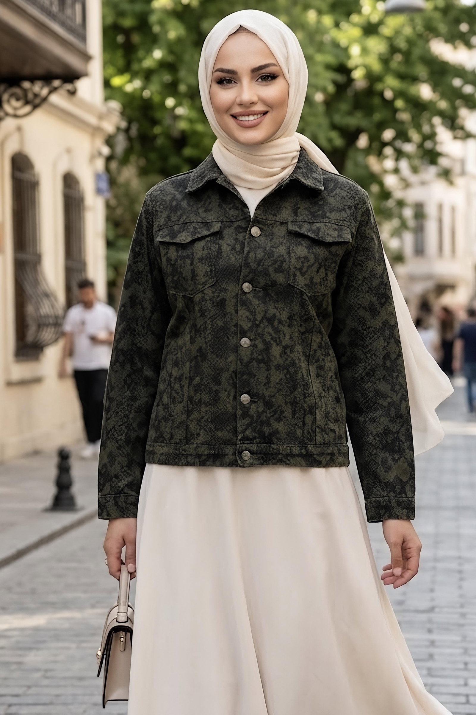 Desenli Cepli Kot Ceket Haki - 29047-HAKI - 1