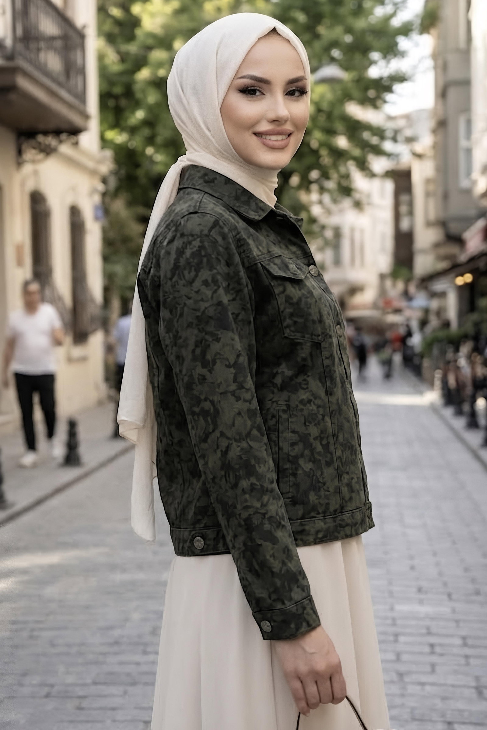 Desenli Cepli Kot Ceket Haki - 29047-HAKI - 2