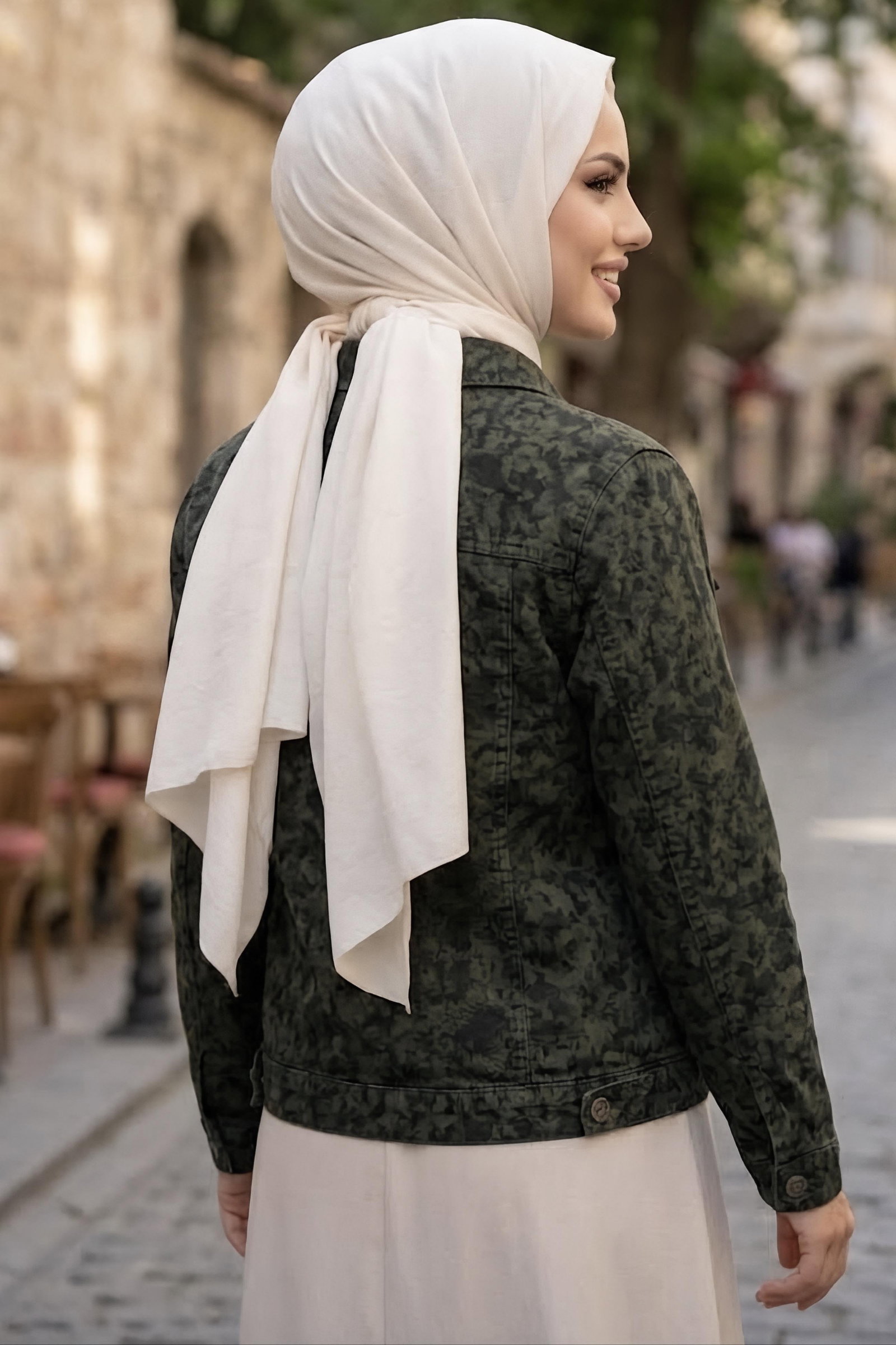 Desenli Cepli Kot Ceket Haki - 29047-HAKI - 3