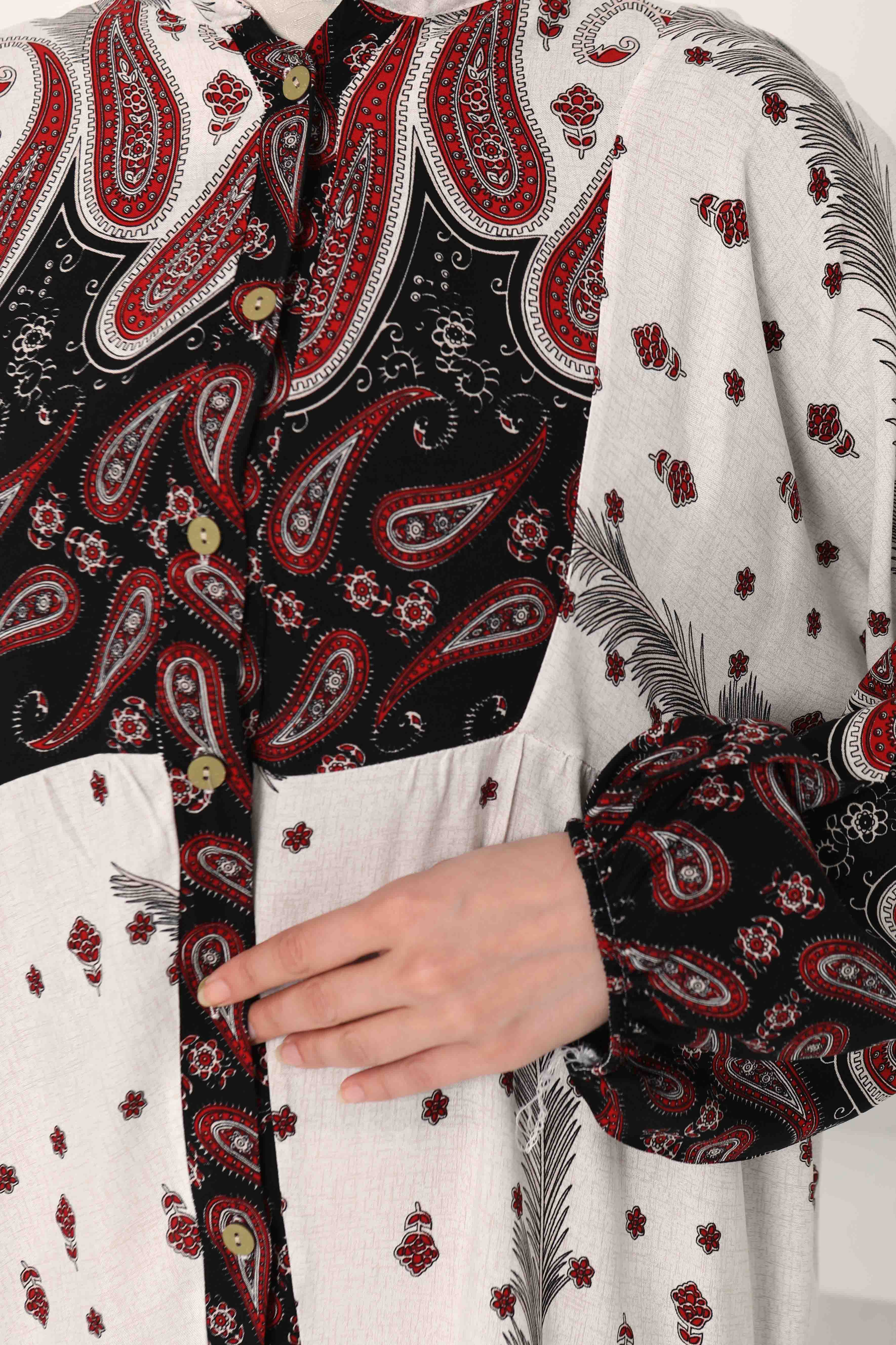 Desenli Düğmeli Elbise - 27040 - 7