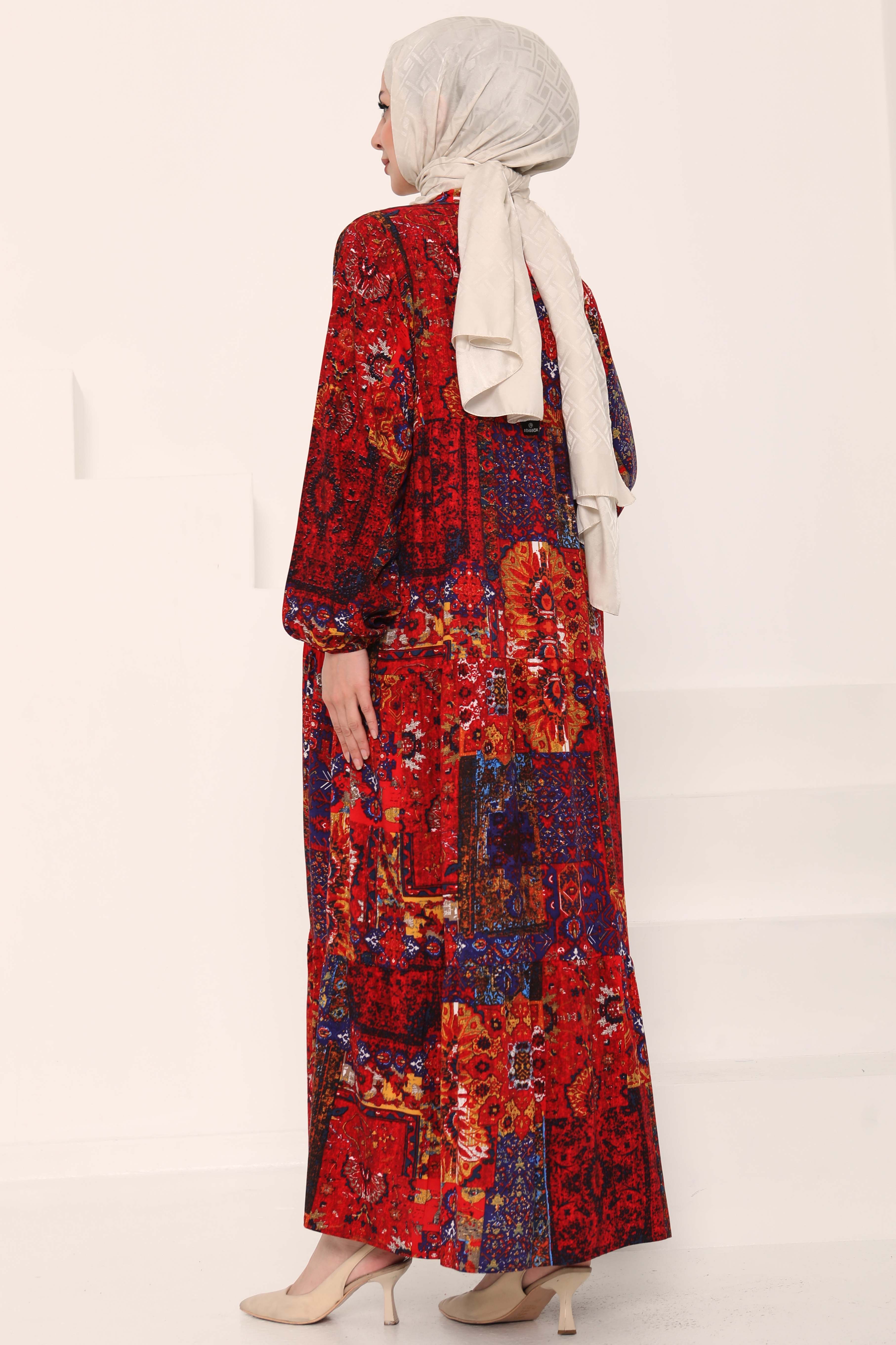 Desenli Düğmeli Elbise - 27043 - 5