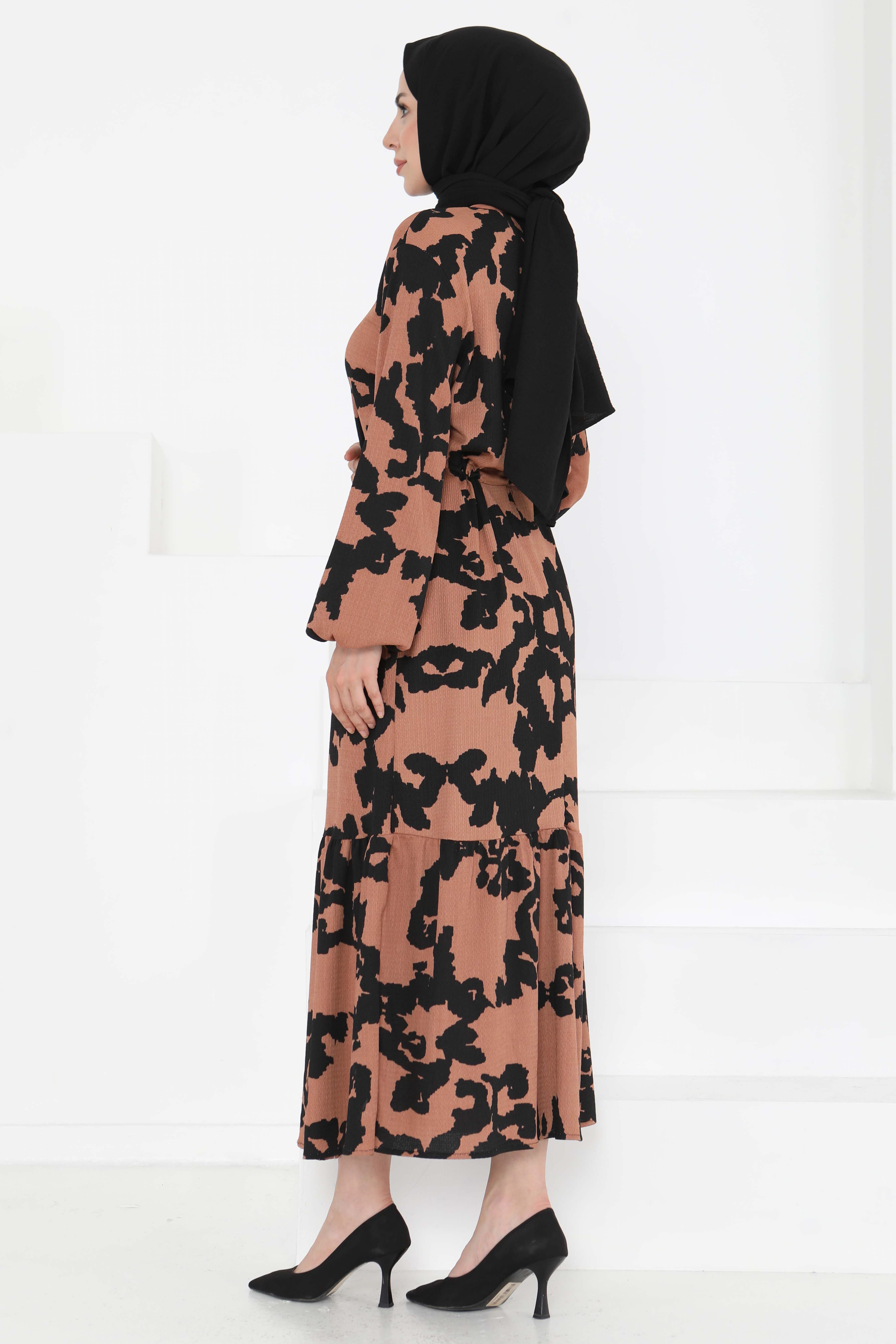 Desenli Düğmeli Elbise - 27189 - 6