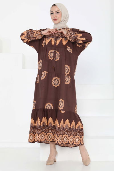 Desenli Düğmeli Elbise - 27262 