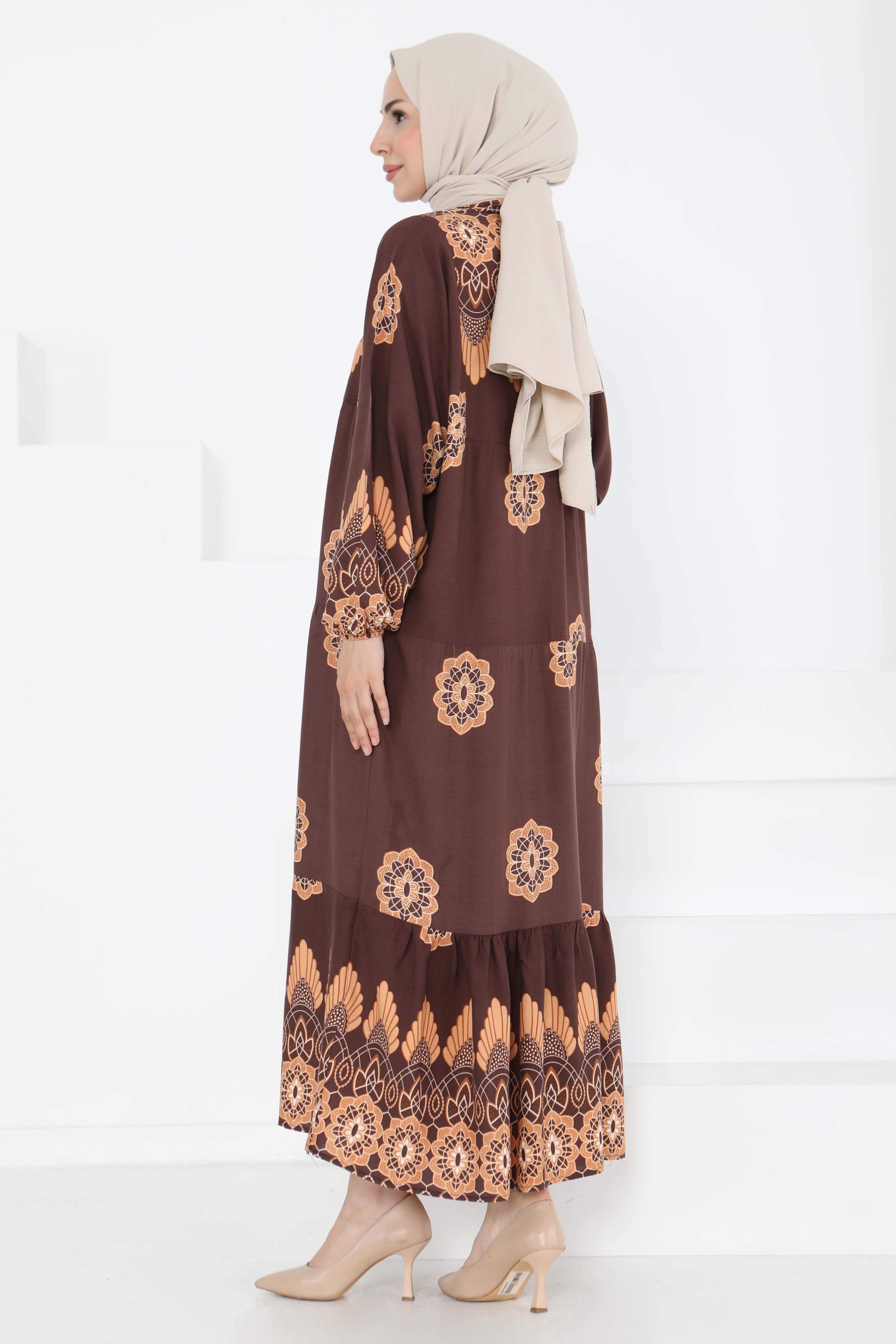 Desenli Düğmeli Elbise - 27262 - 7