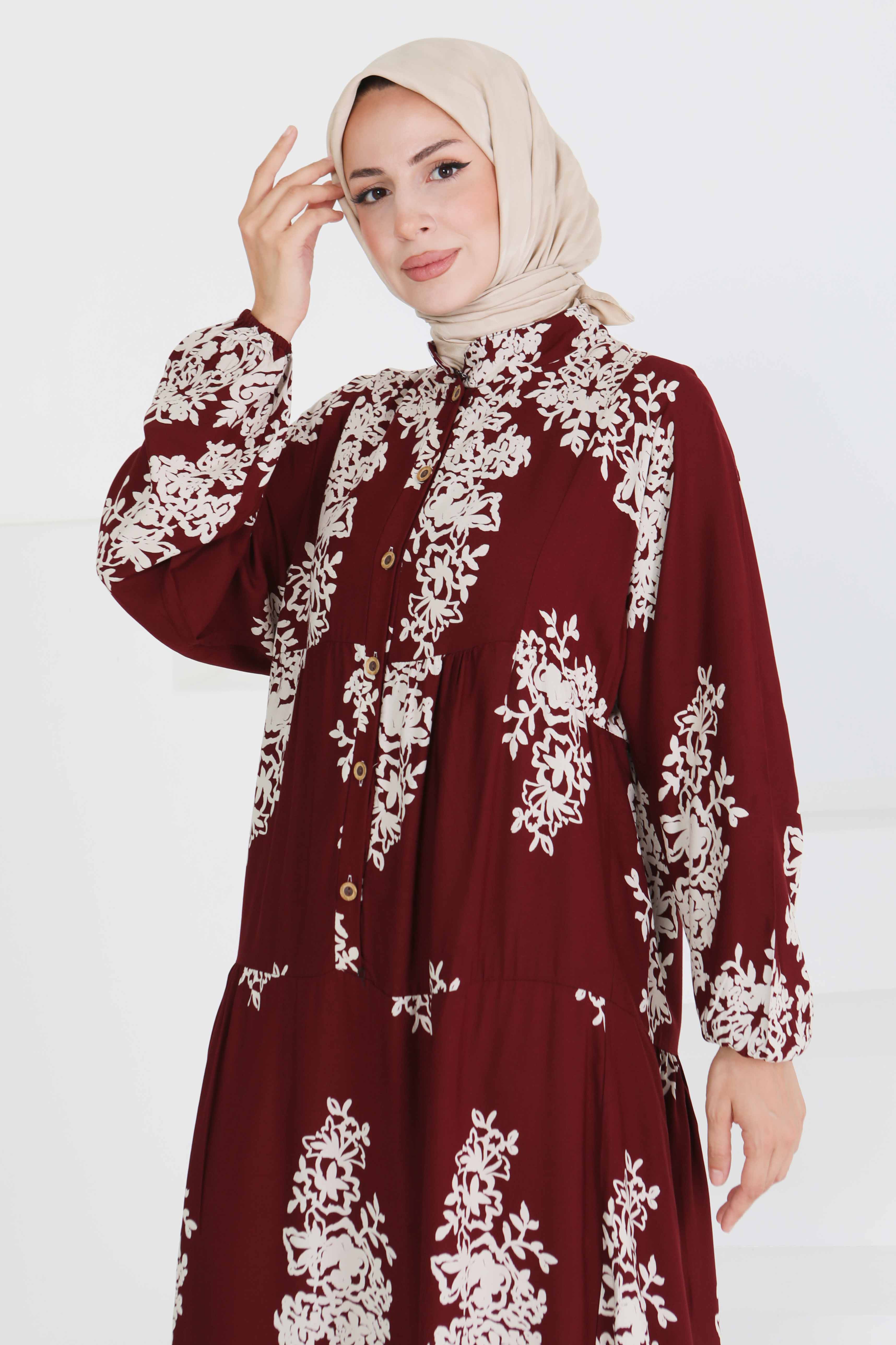 Desenli Düğmeli Elbise - 27470 - 2