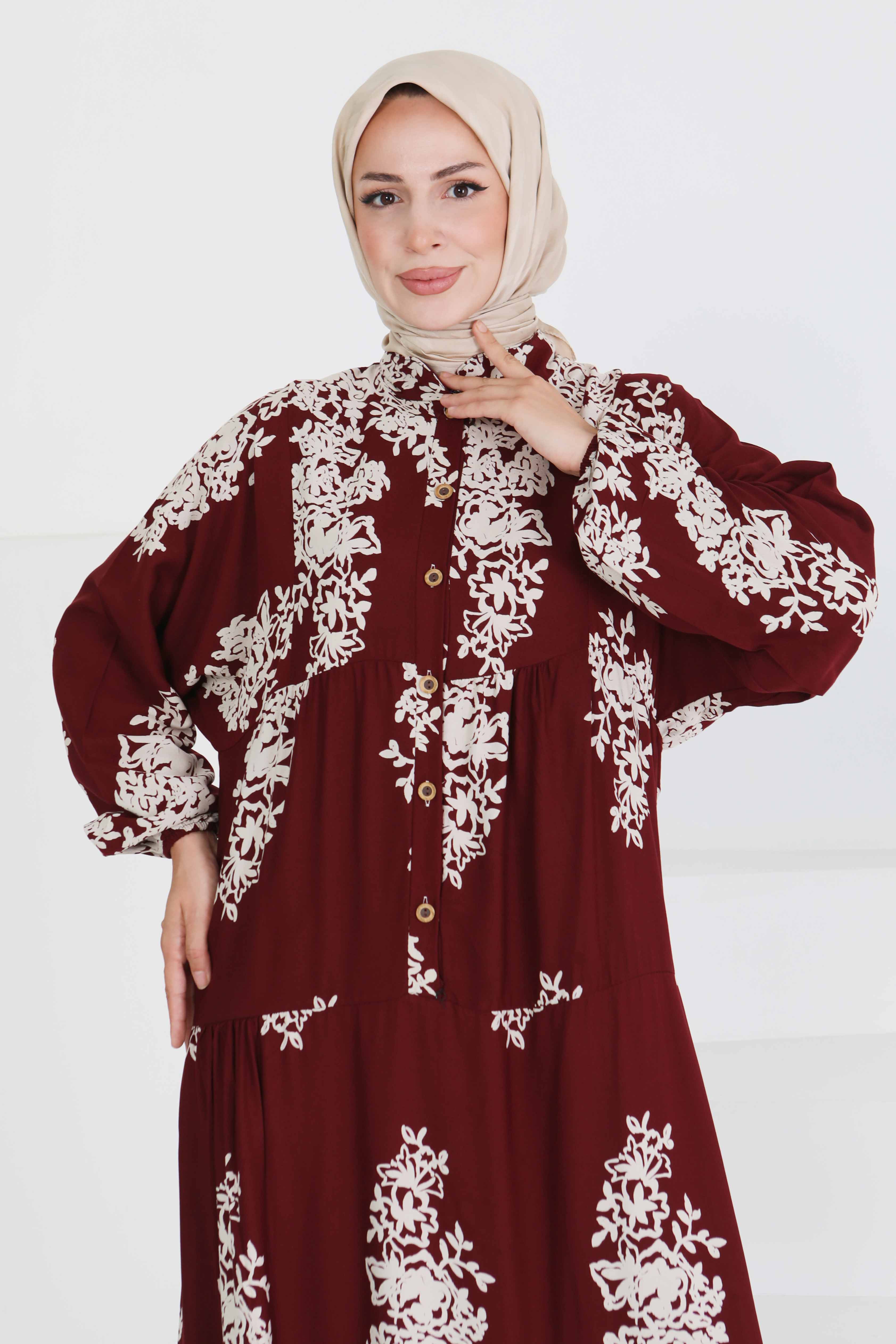 Desenli Düğmeli Elbise - 27470 - 5