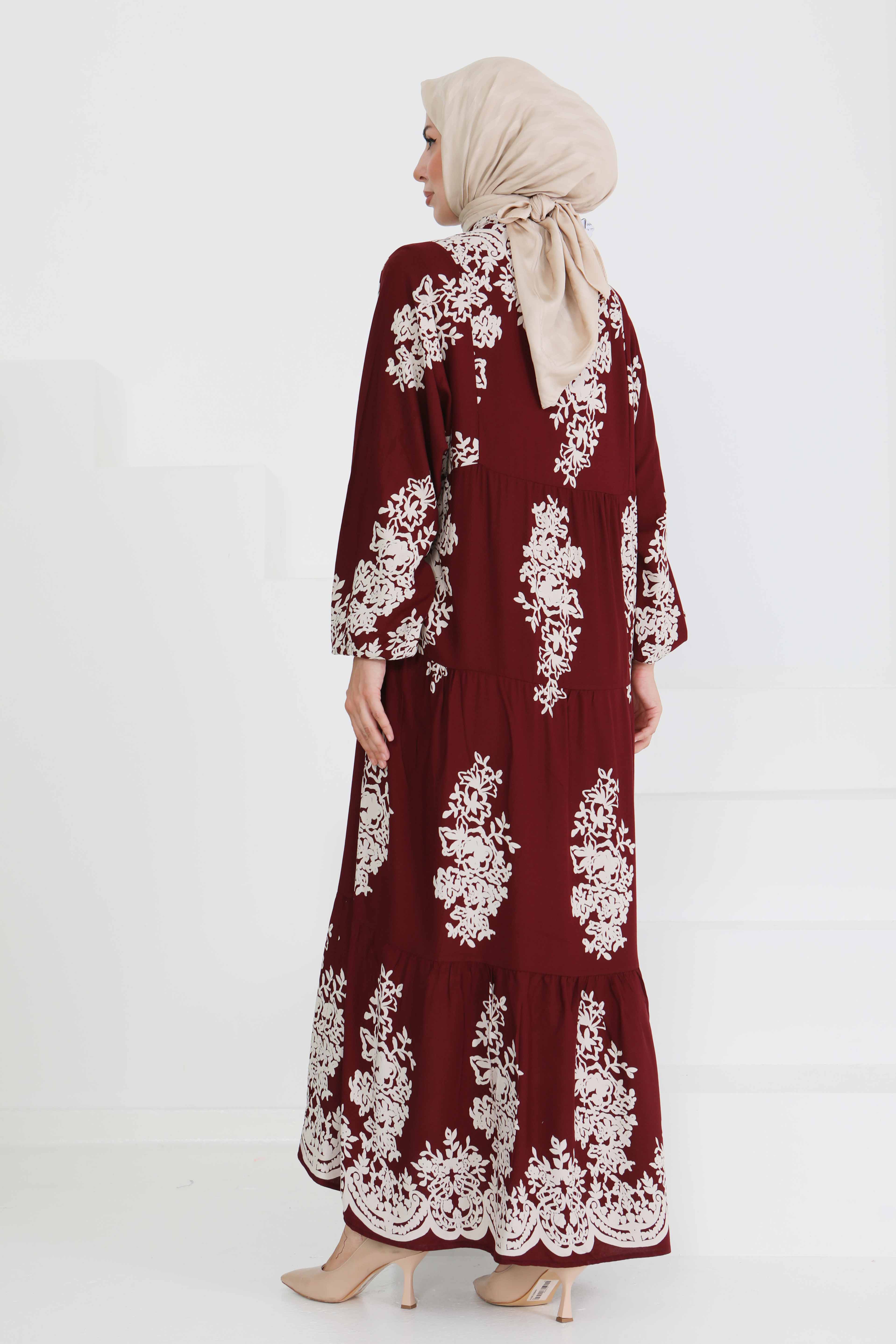 Desenli Düğmeli Elbise - 27470 - 6