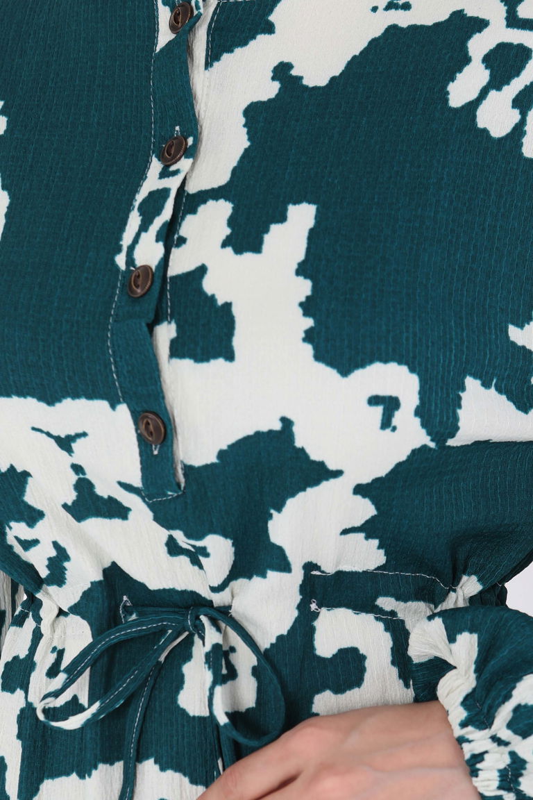 Desenli Düğmeli Elbise - 27189 - TOFİSA