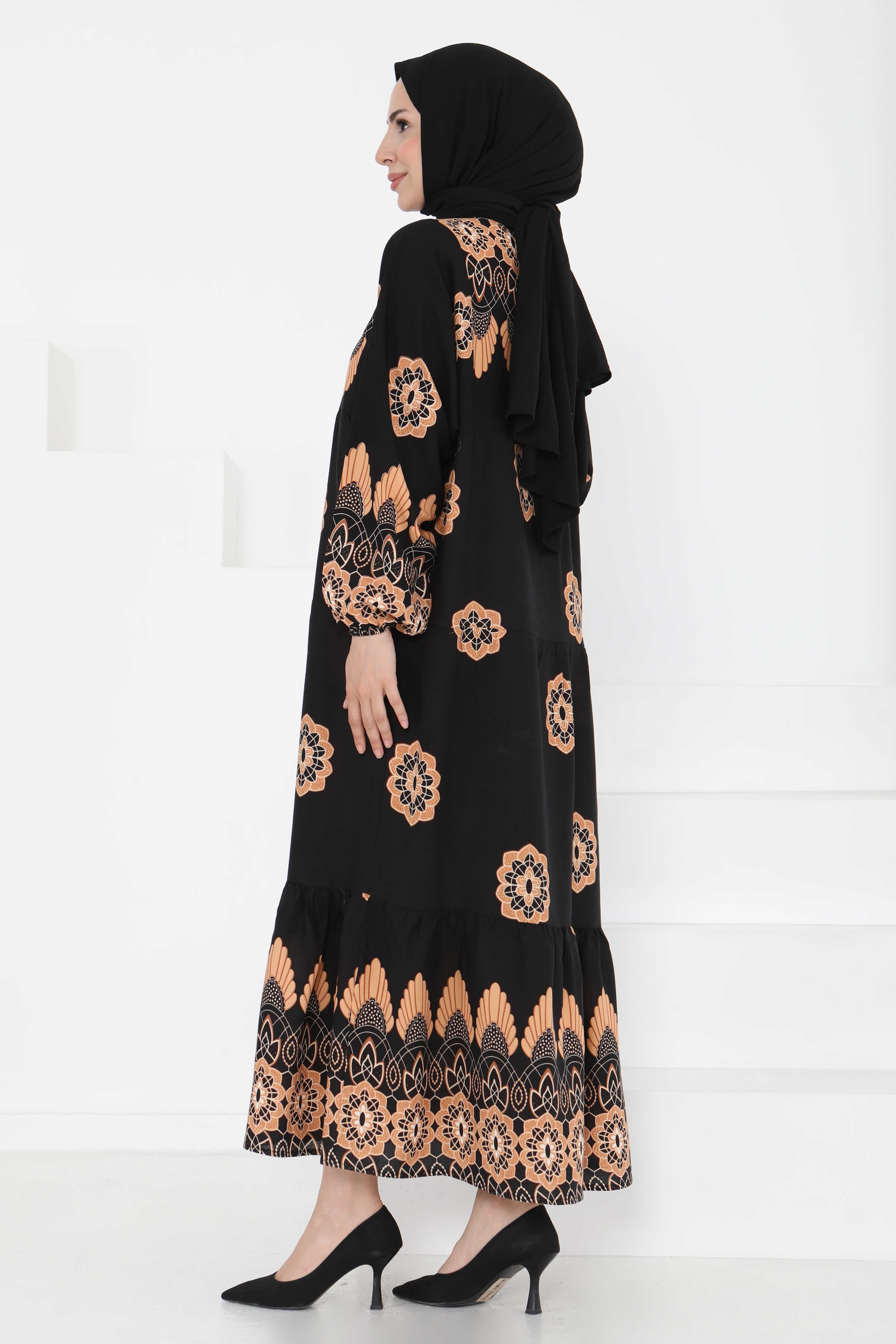 Desenli Düğmeli Elbise - 27262 - 6