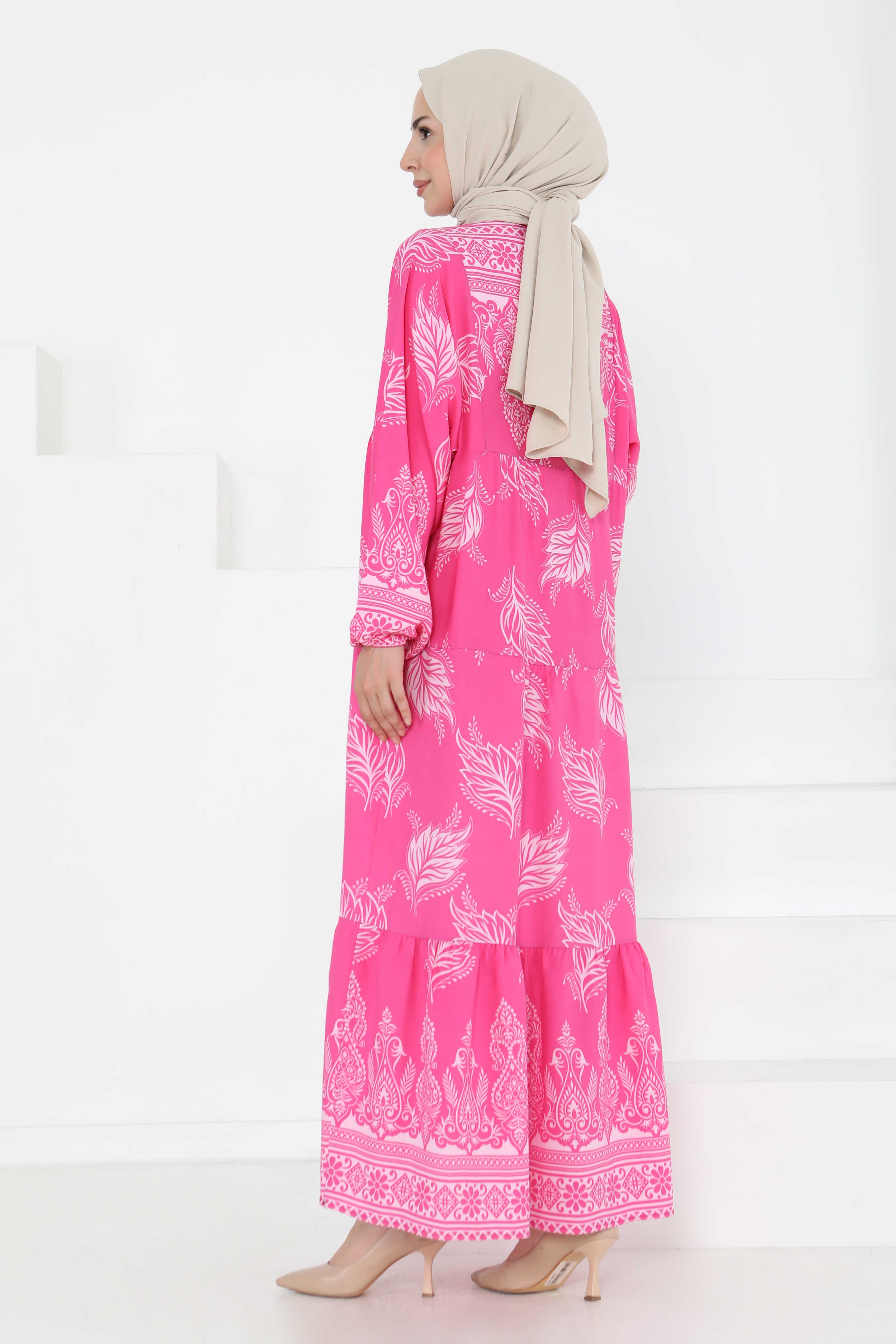 Desenli Düğmeli Elbise - 27263 - 7