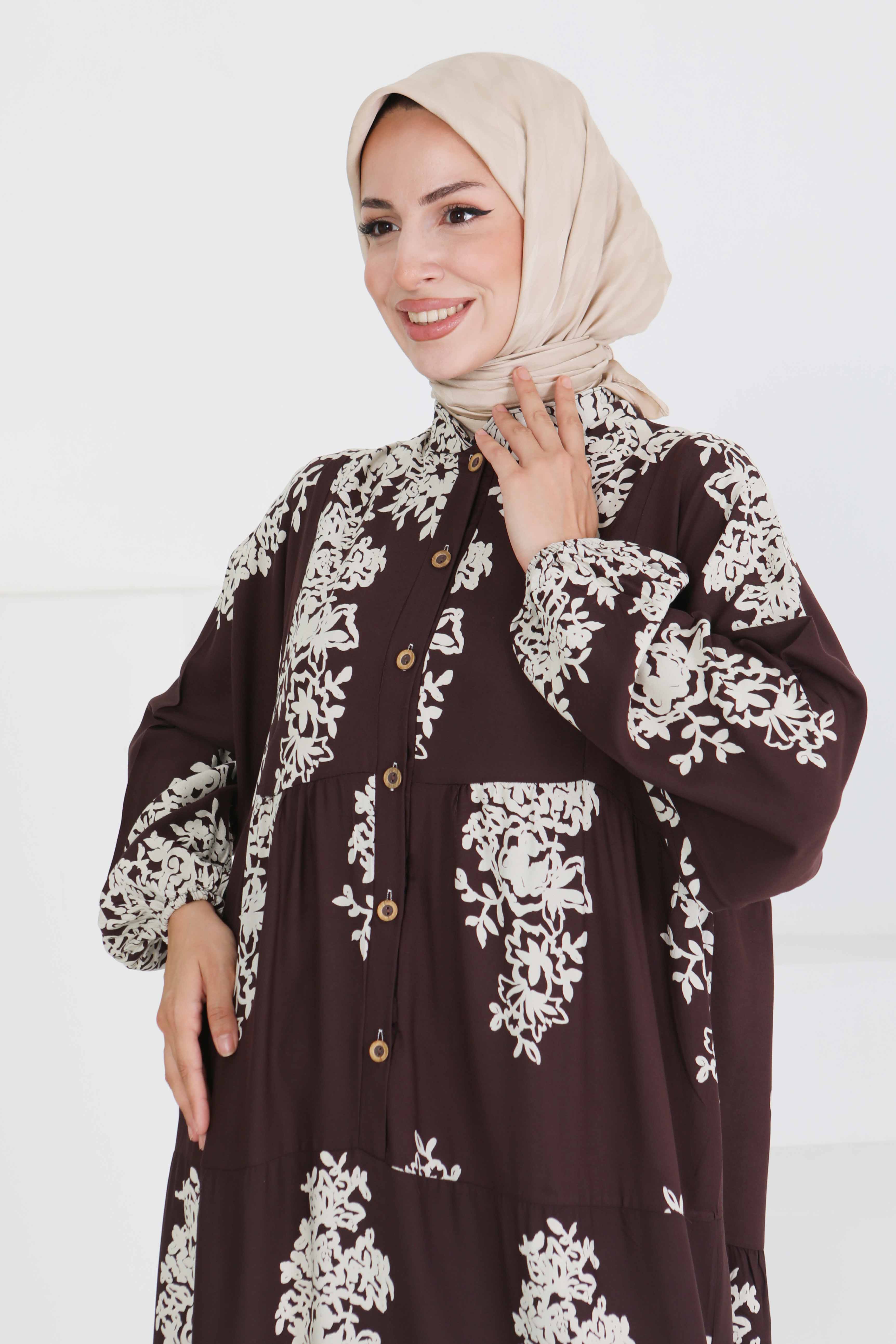 Desenli Düğmeli Elbise - 27470 - 3