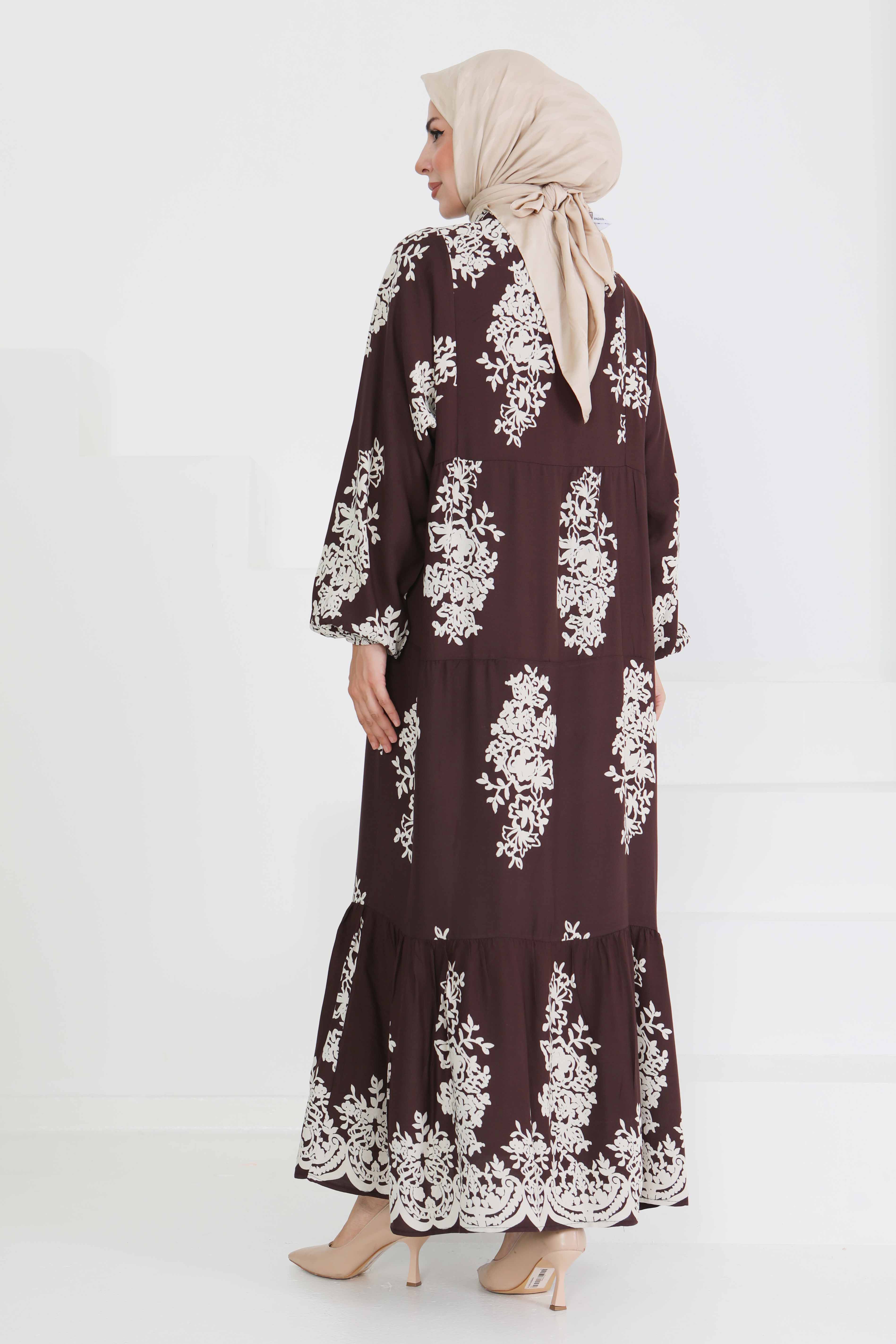 Desenli Düğmeli Elbise - 27470 - 5