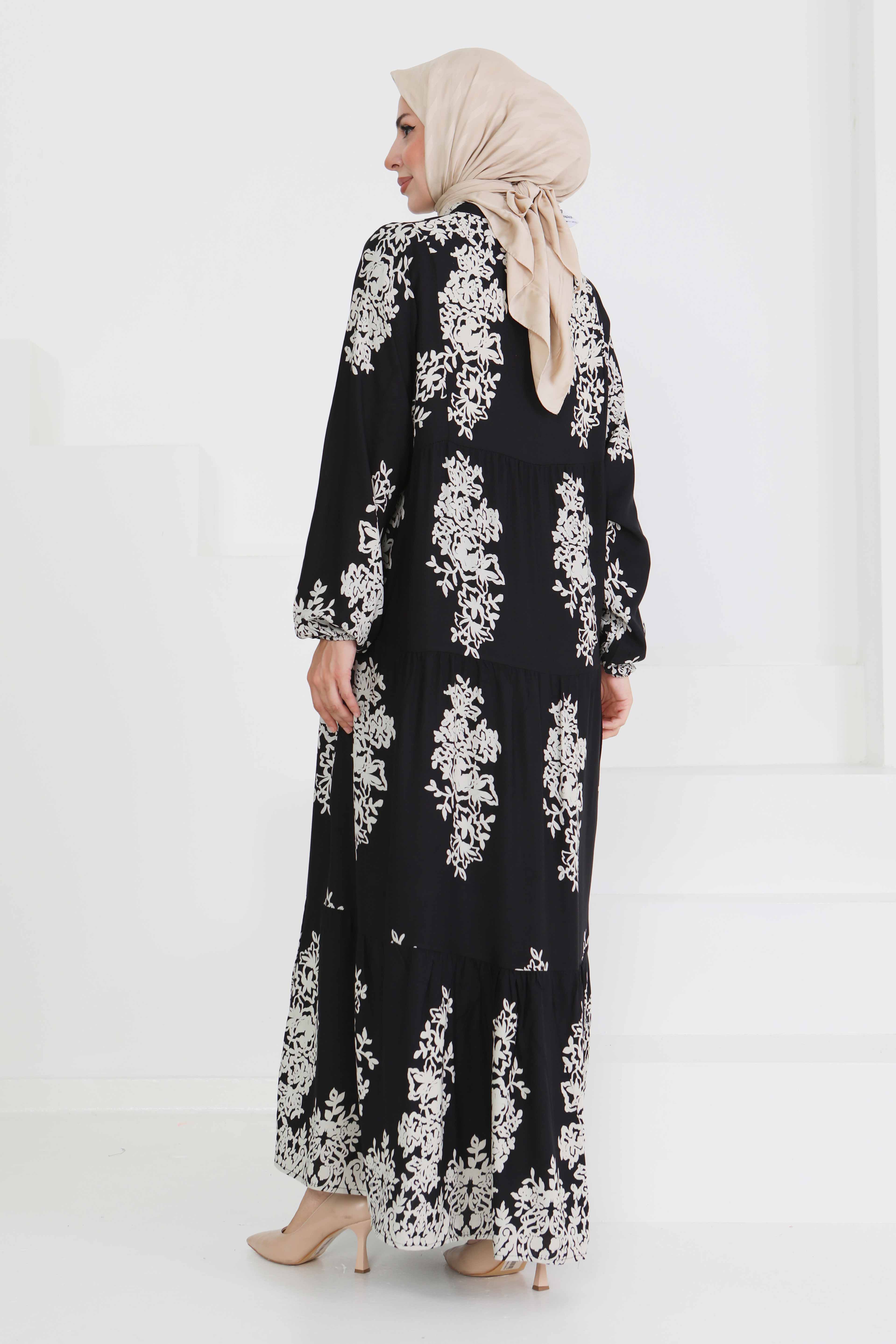 Desenli Düğmeli Elbise - 27470 - 5