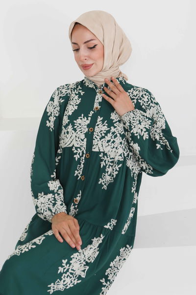 Desenli Düğmeli Elbise - 27470 