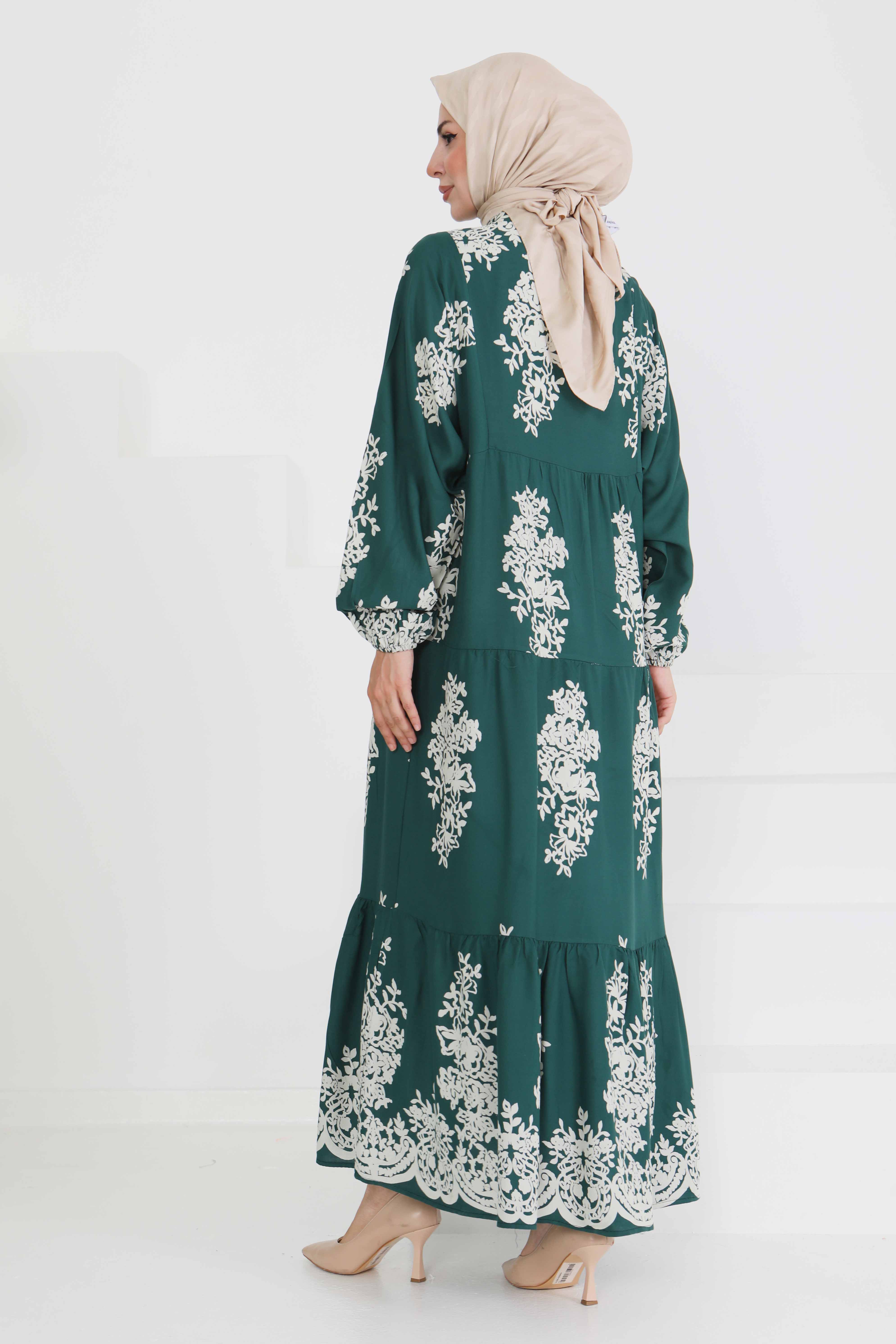 Desenli Düğmeli Elbise - 27470 - 6