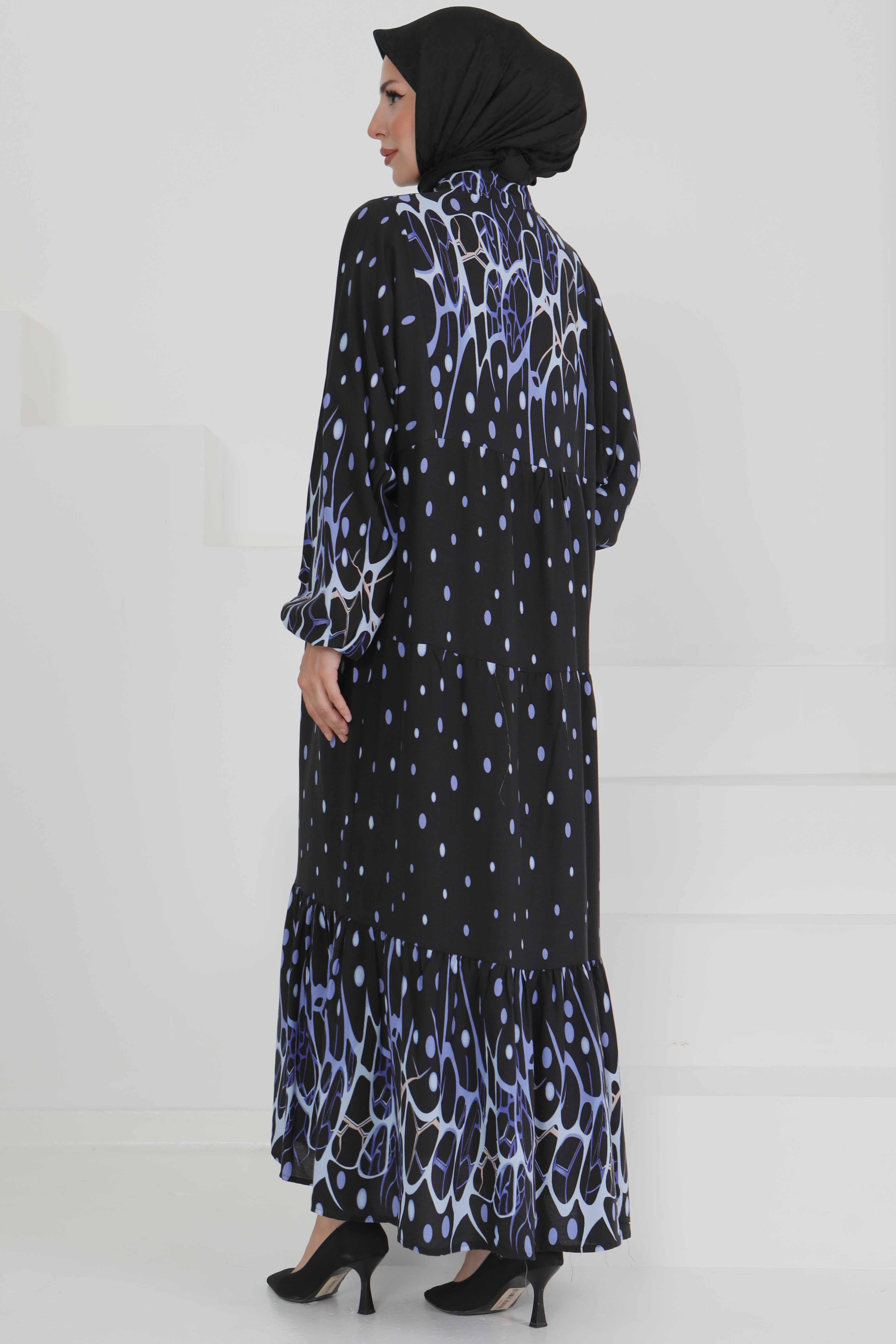 Desenli Düğmeli Elbise - 27493 - 5