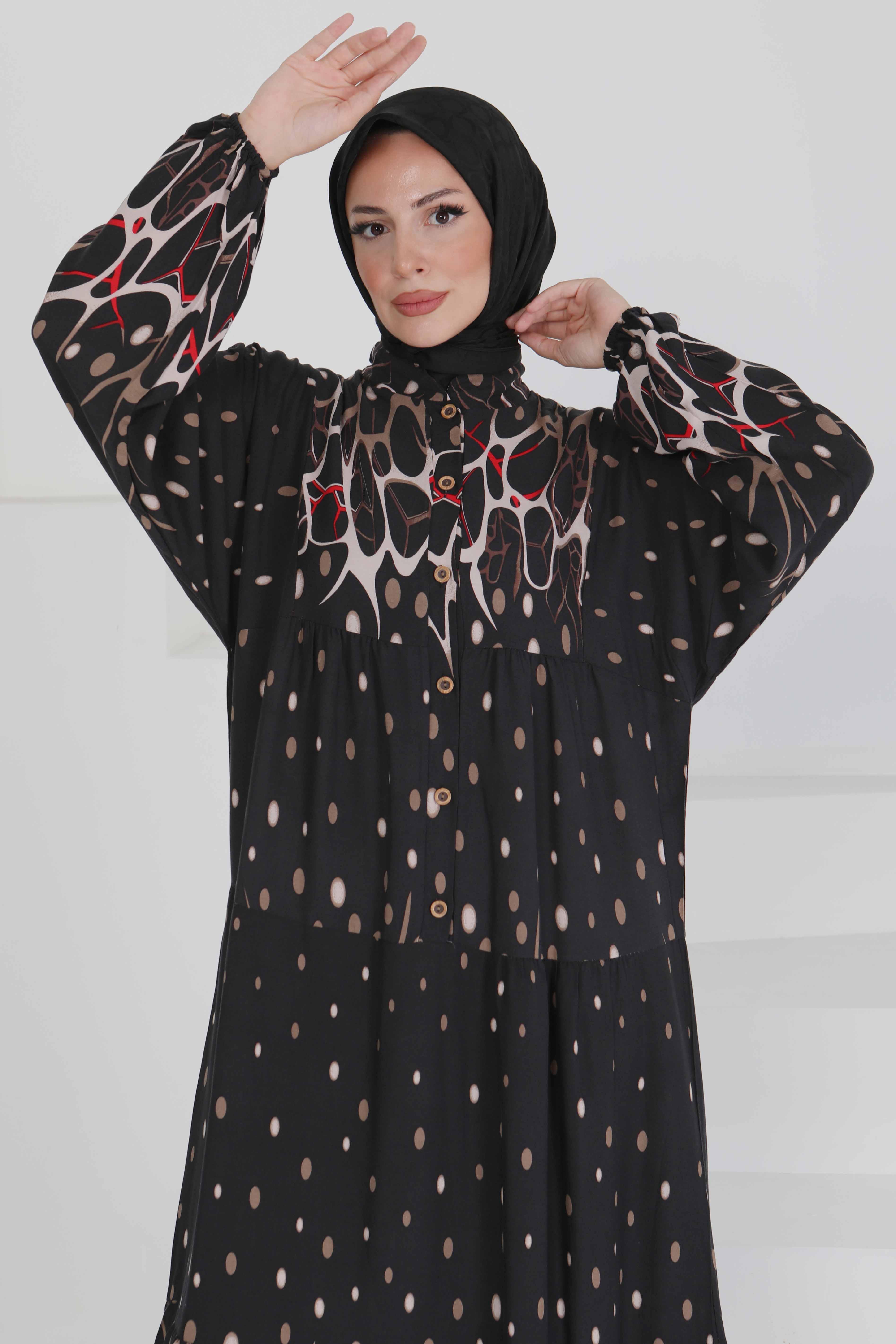 Desenli Düğmeli Elbise - 27493 - 1