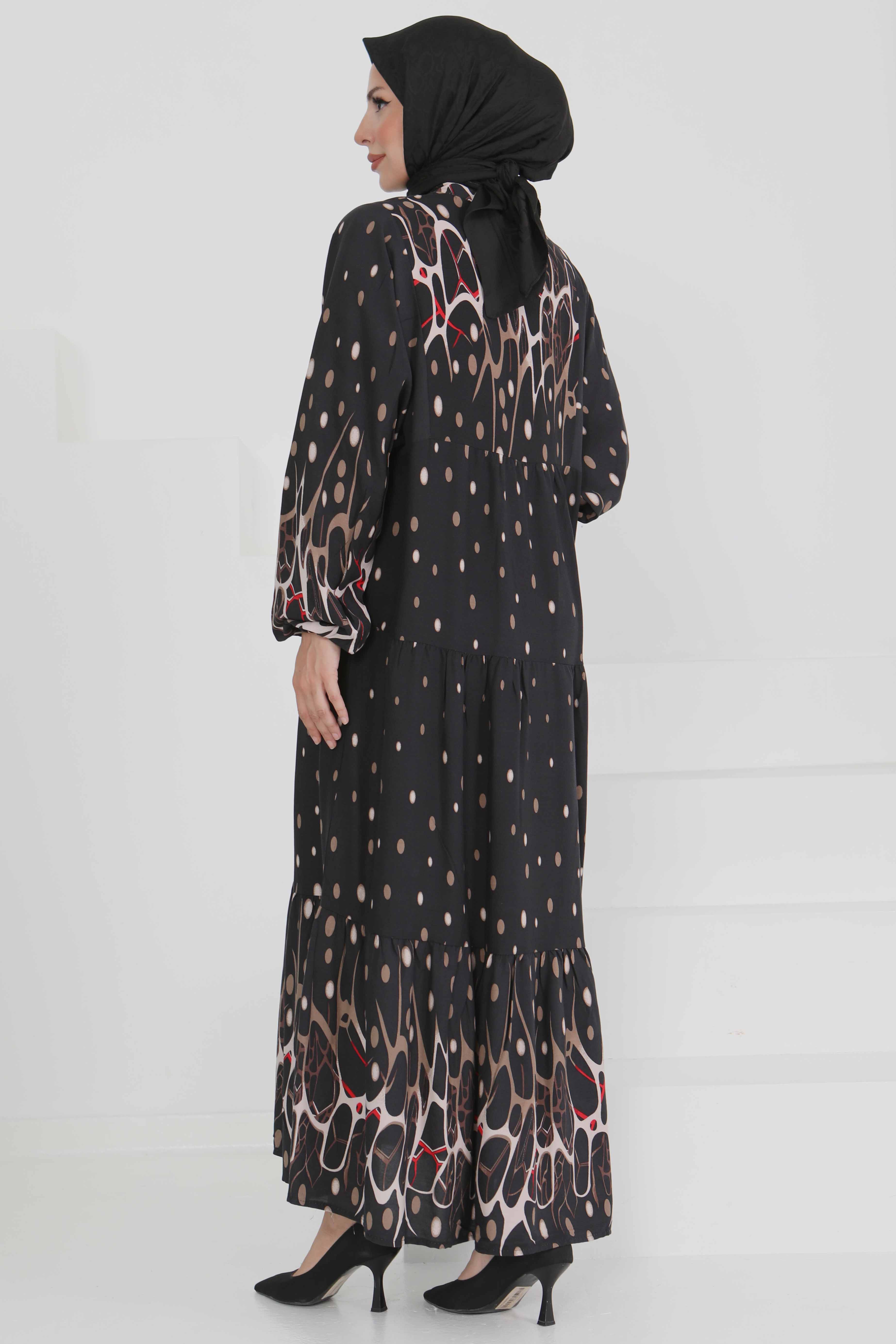 Desenli Düğmeli Elbise - 27493 - 5