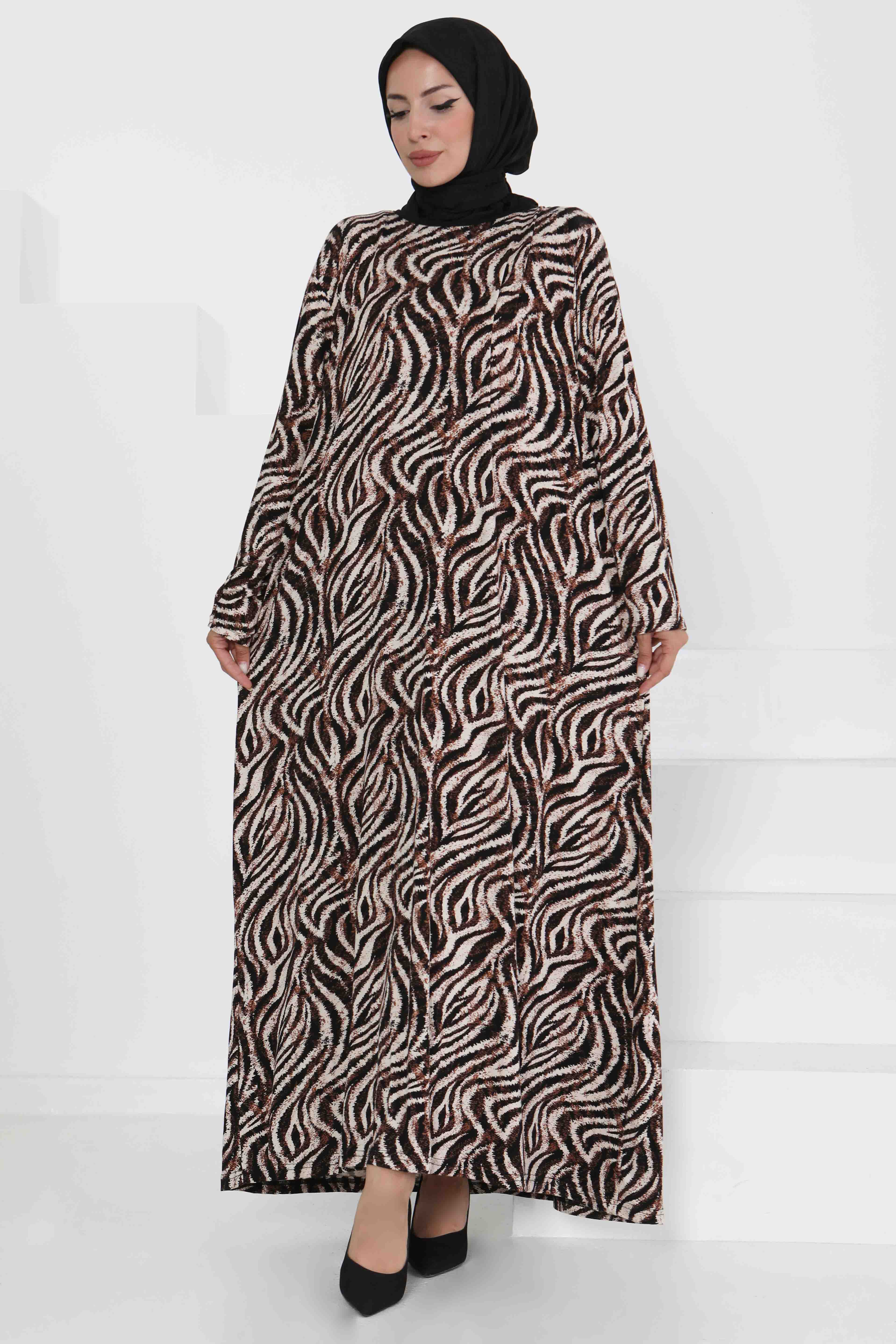 Desenli Elbise Kahve - 27370 - 1