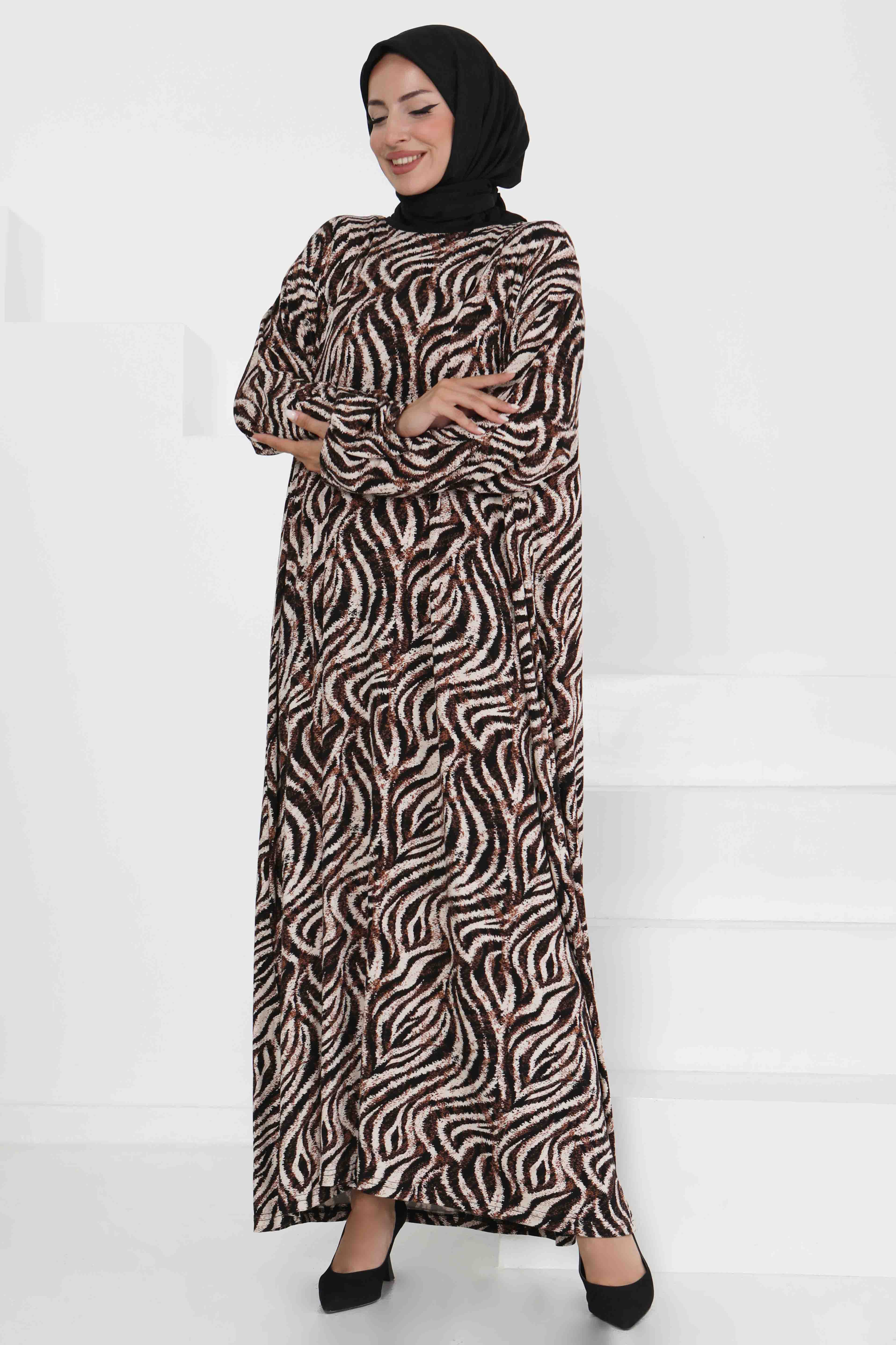Desenli Elbise Kahve - 27370 - 3