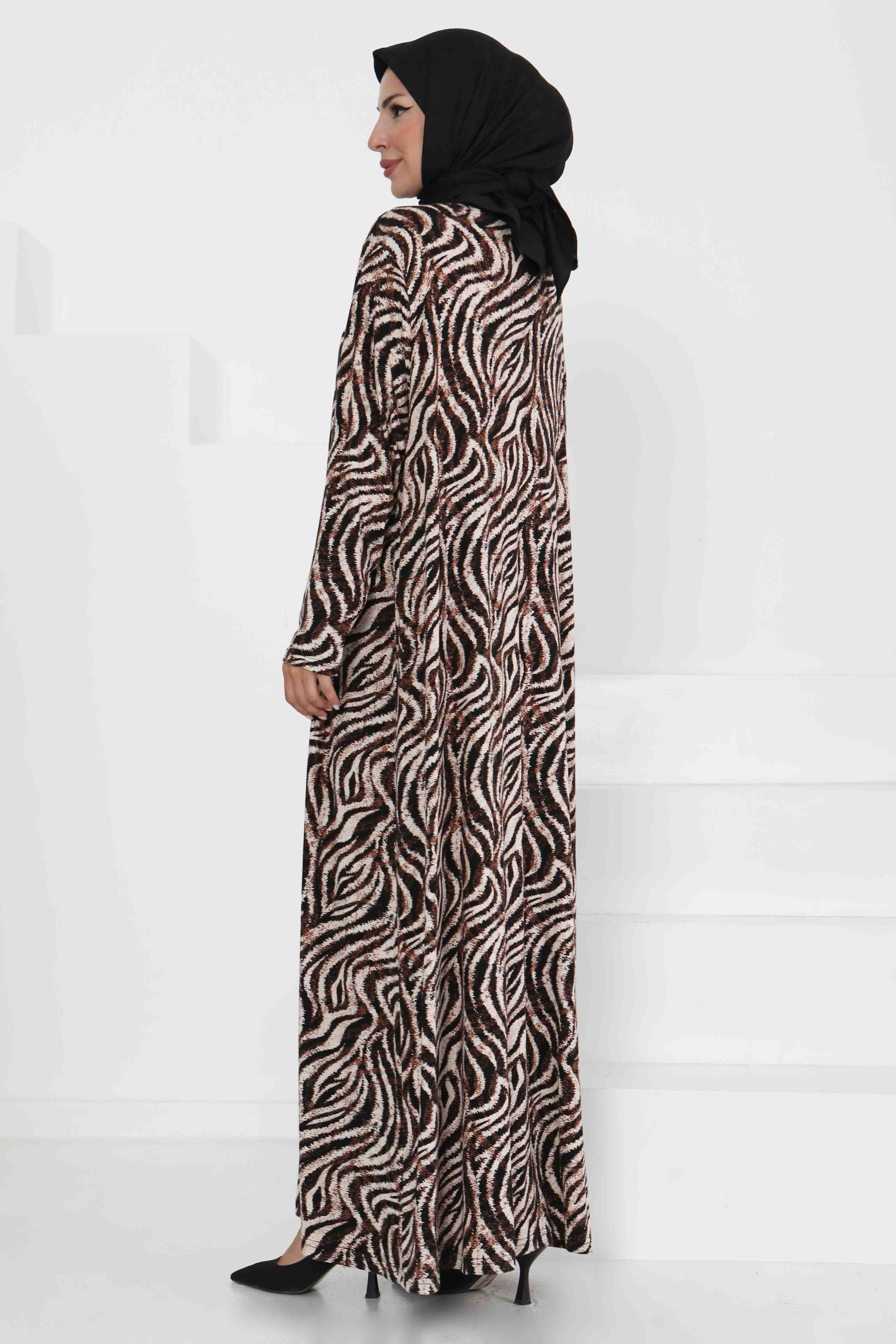 Desenli Elbise Kahve - 27370 - 5