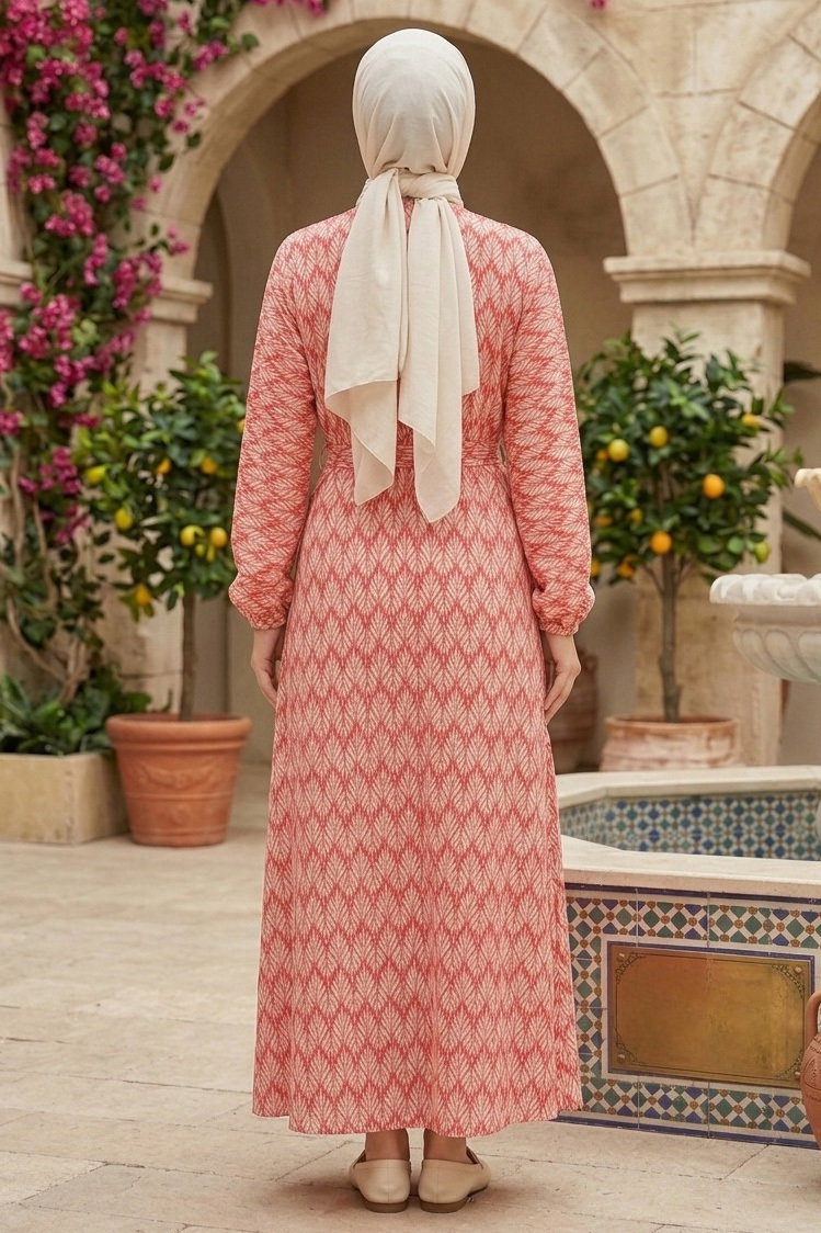 Desenli Elbise Kirmizi - 28602-KIRMIZI - 3