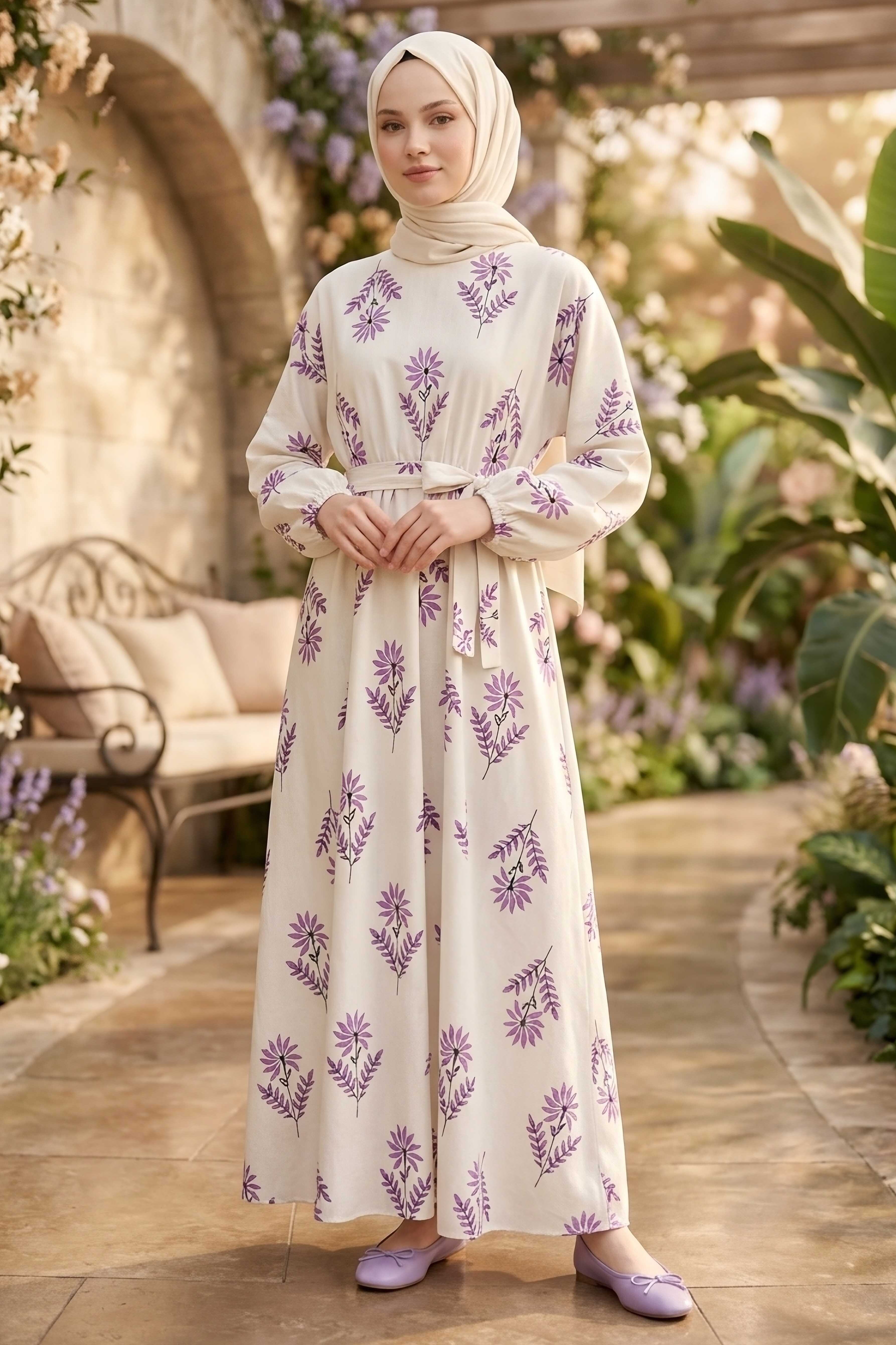Desenli Elbise Lila - 28602-LILA - 2