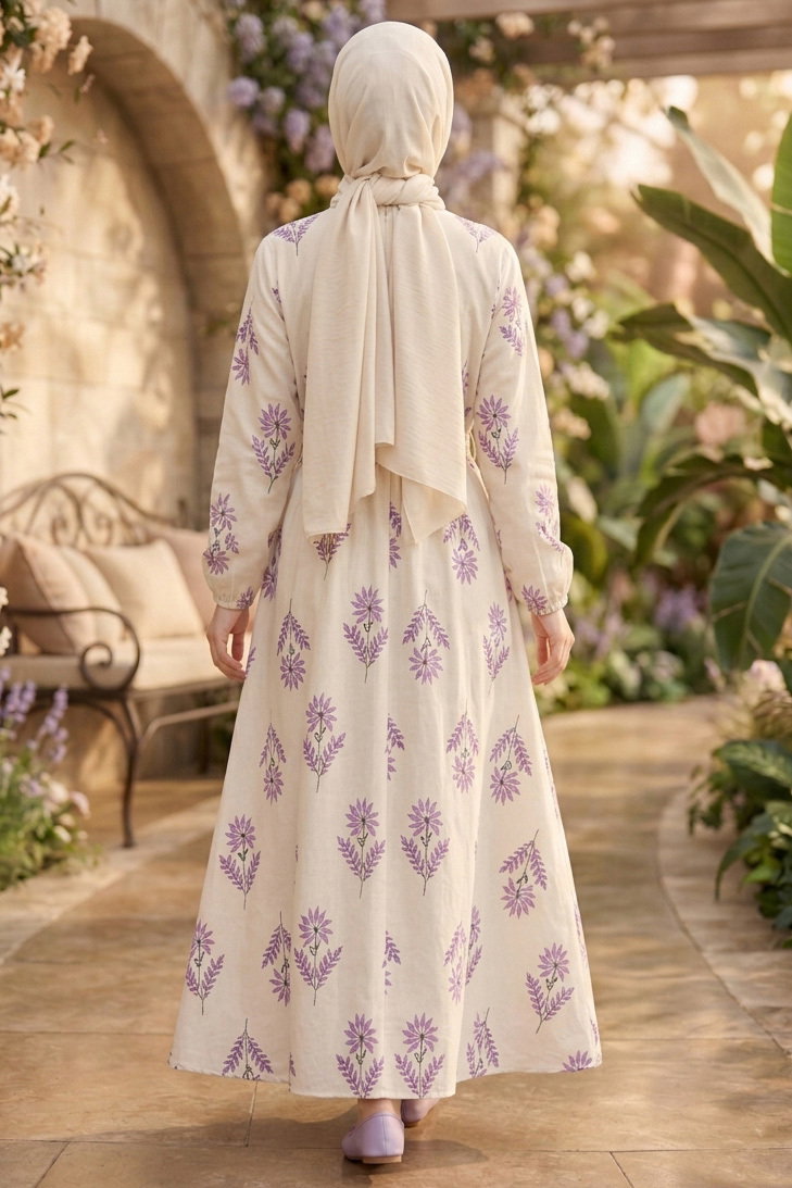 Desenli Elbise Lila - 28602-LILA - 3
