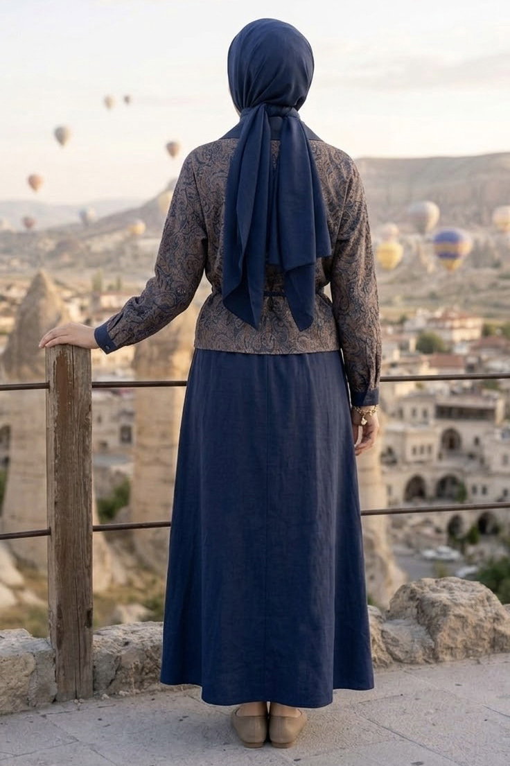 Desenli Etekli Takım Lacivert - 28495-LACIVERT - 3