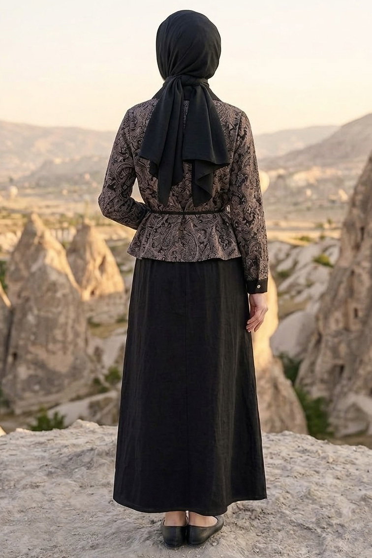 Desenli Etekli Takım Siyah - 28495-SIYAH - 3